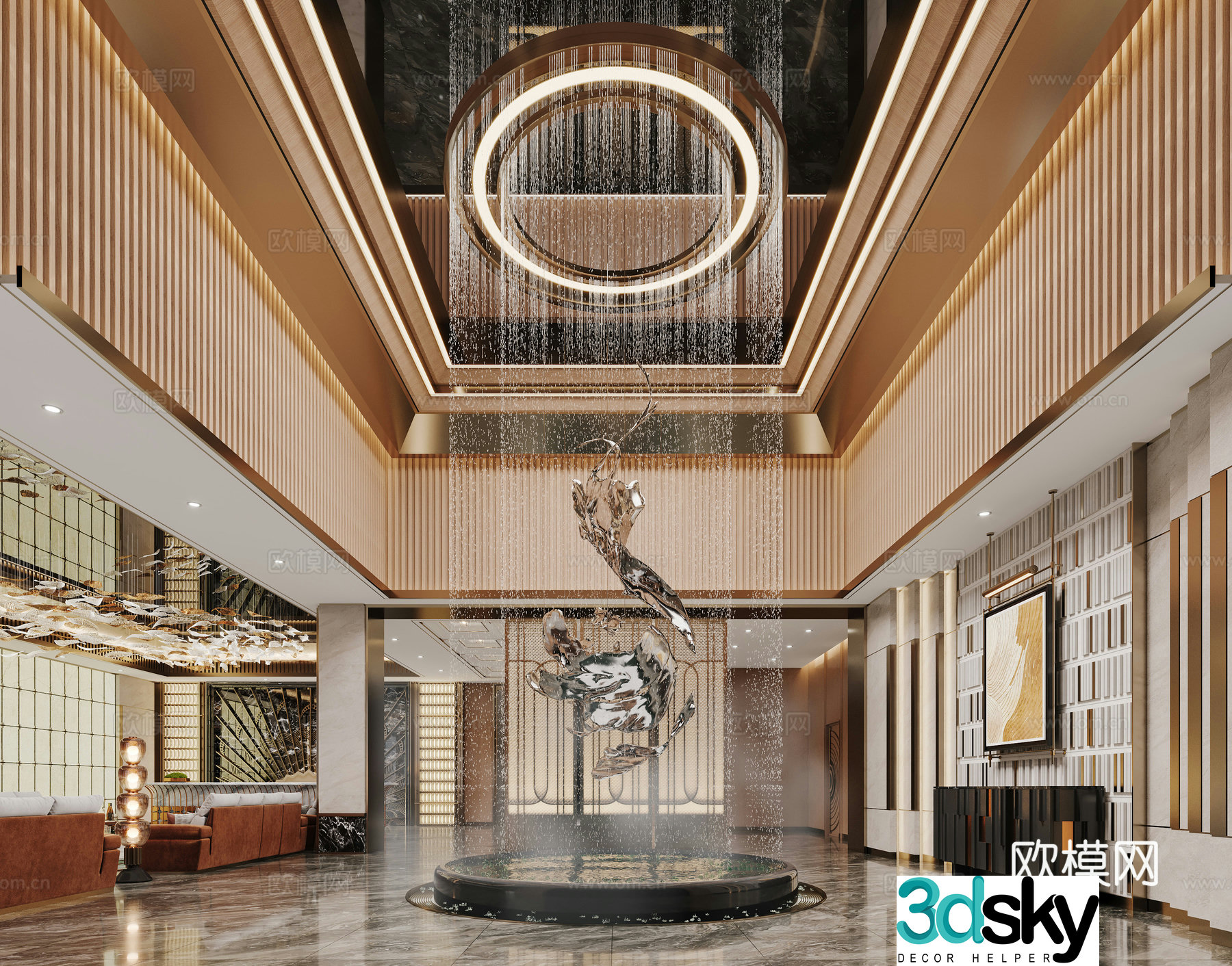 Light luxury hotel lobby 3D model