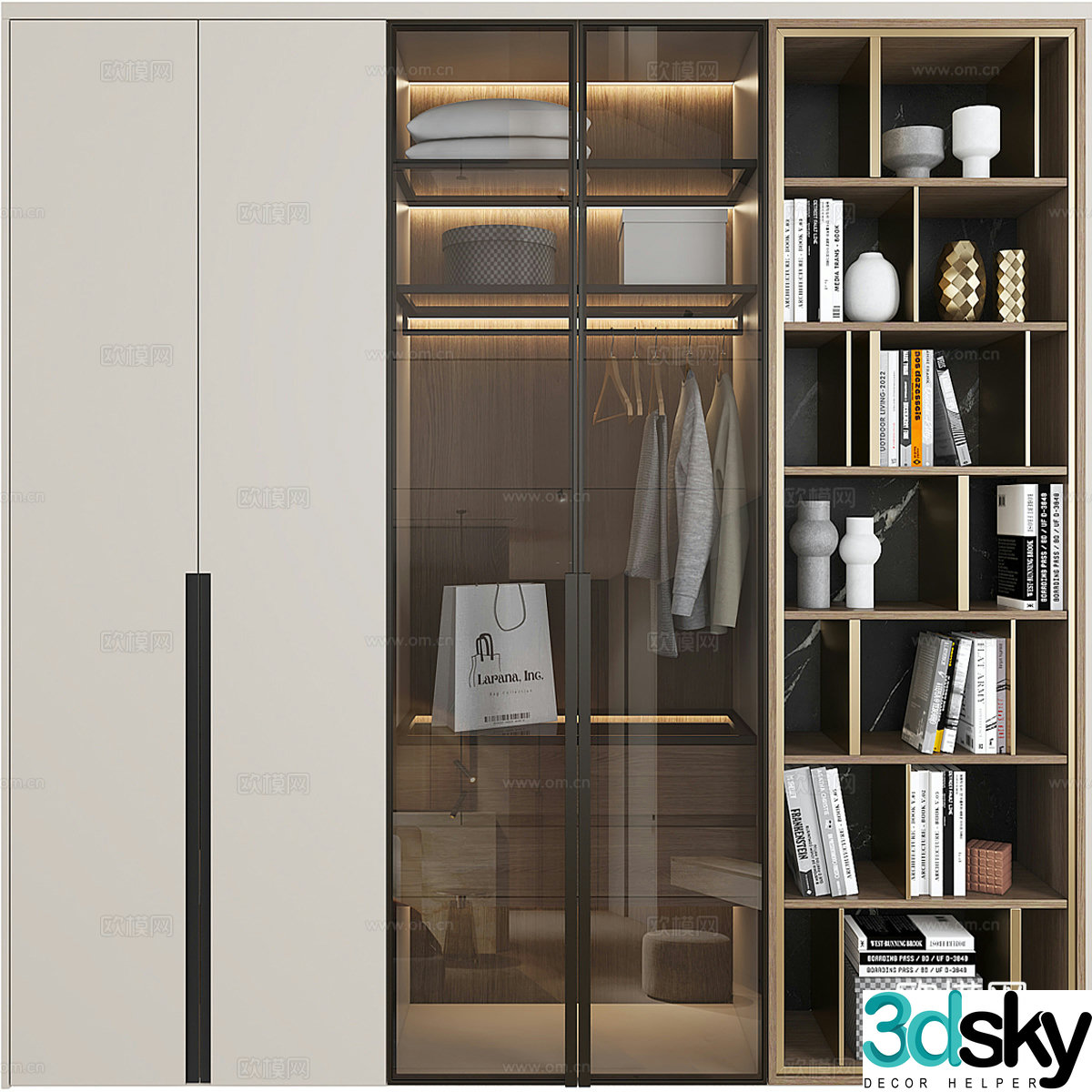 Modern Italian minimalist bookcase wardrobe combination 3D model