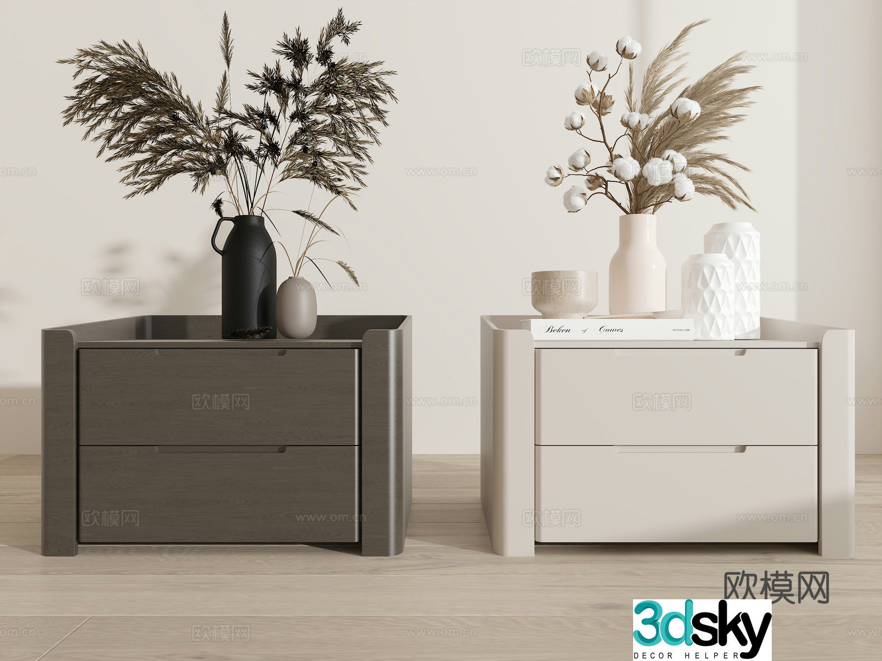 Modern simple bedside table bedside table ornament combination vase flower ornament book flower ornament set 3d model