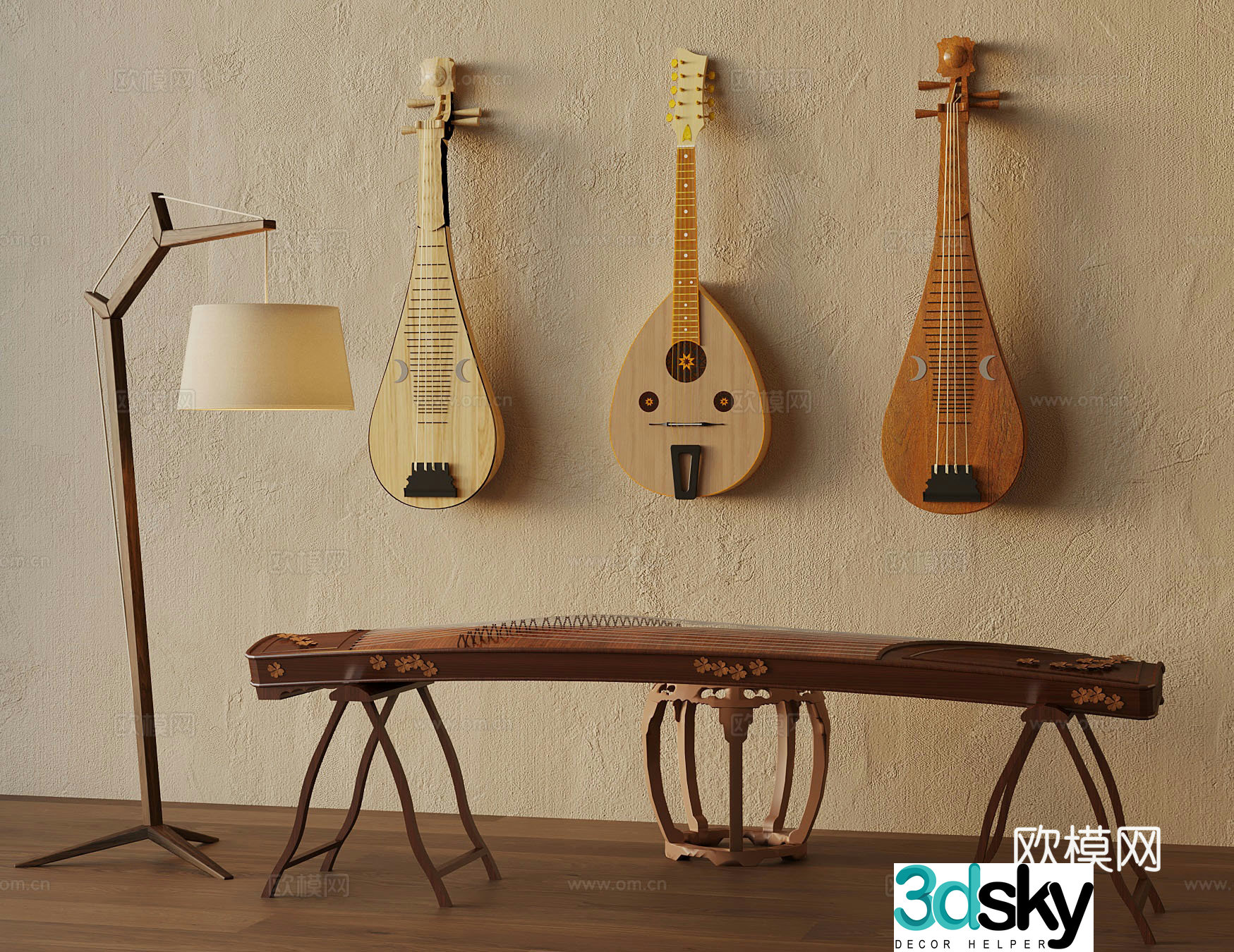 Musical instruments New Chinese musical instruments Guzheng 3d model
