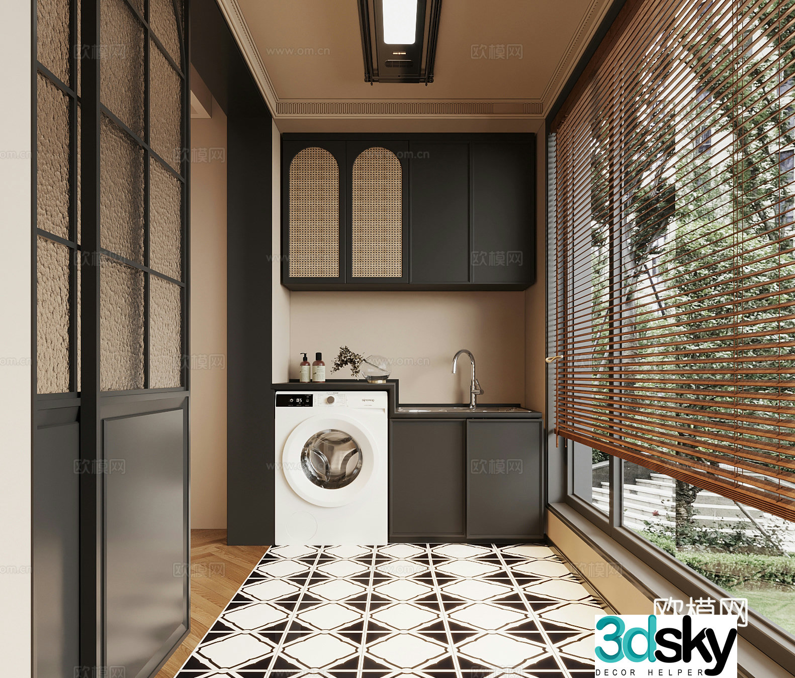Balcony French balcony balcony washing machine cabinet 3d model
