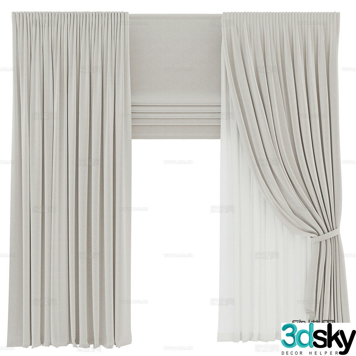 New Chinese plain fabric curtain 3D model