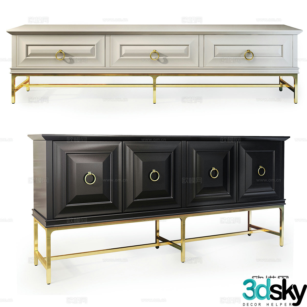 Neoclassical light luxury TV cabinet 3D model