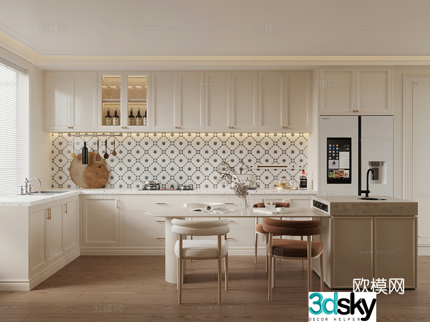 Kitchen French Kitchen Dining Room Zhongdao Dining Table and Chair 3D Model