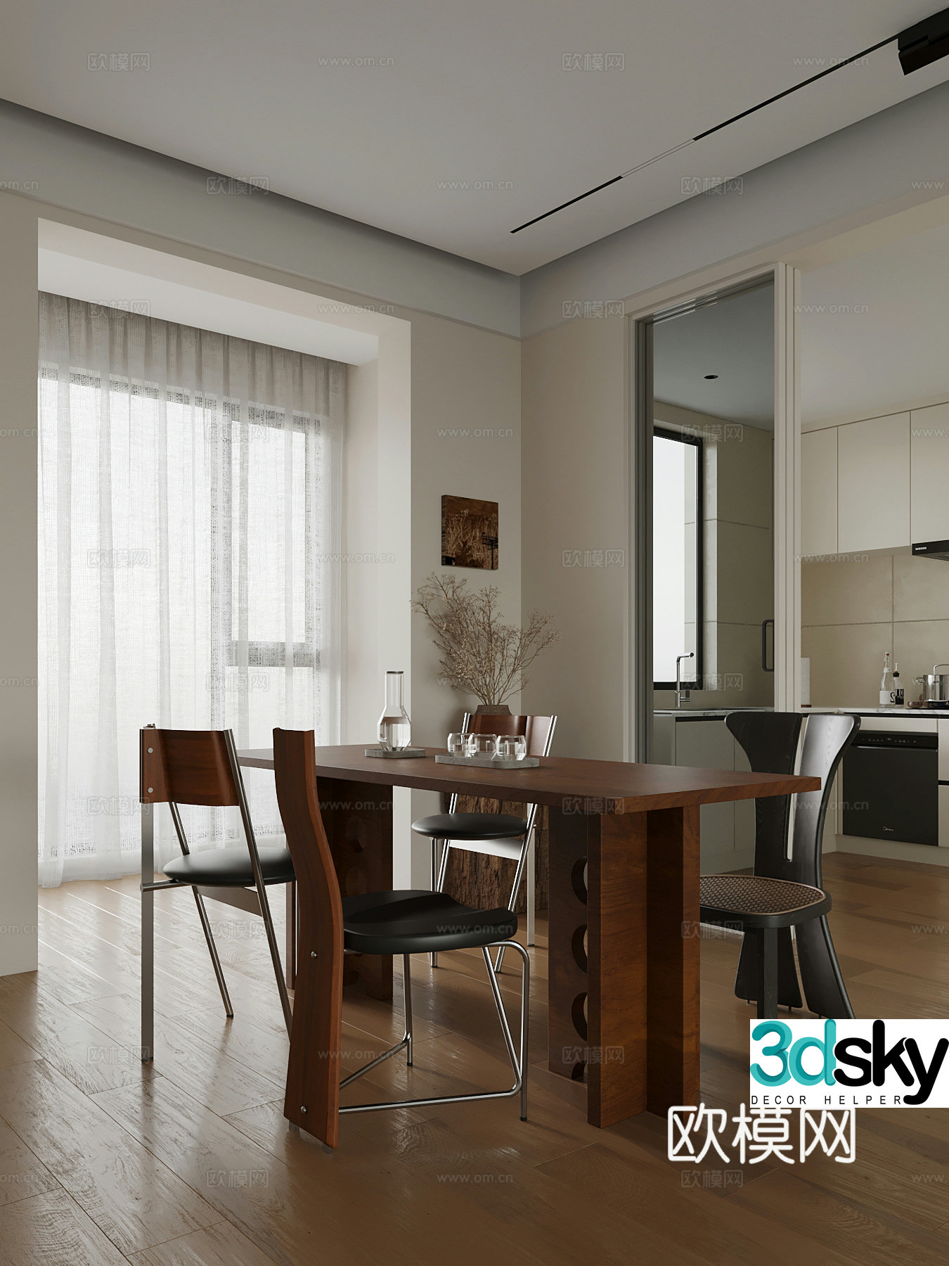 Home restaurant medieval dining table and chairs restaurant 3d model