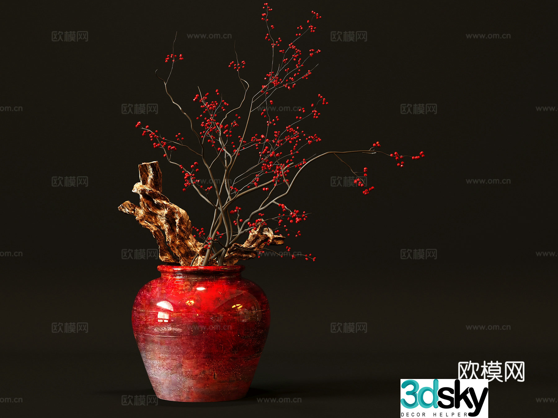 3D model of flower arrangement of vase