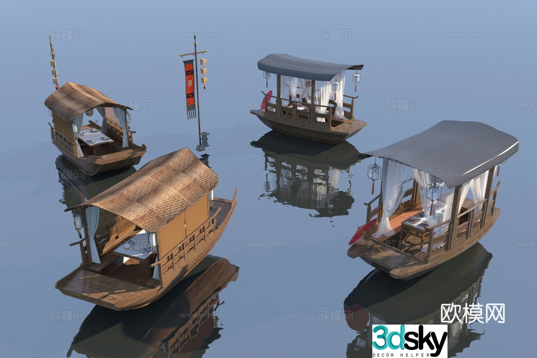 Chinese style cruise ship wooden boat 3d model