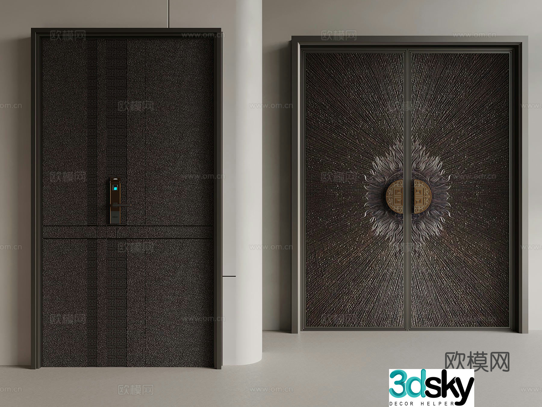 Door New Chinese style double-opening door mother and child door 3D model