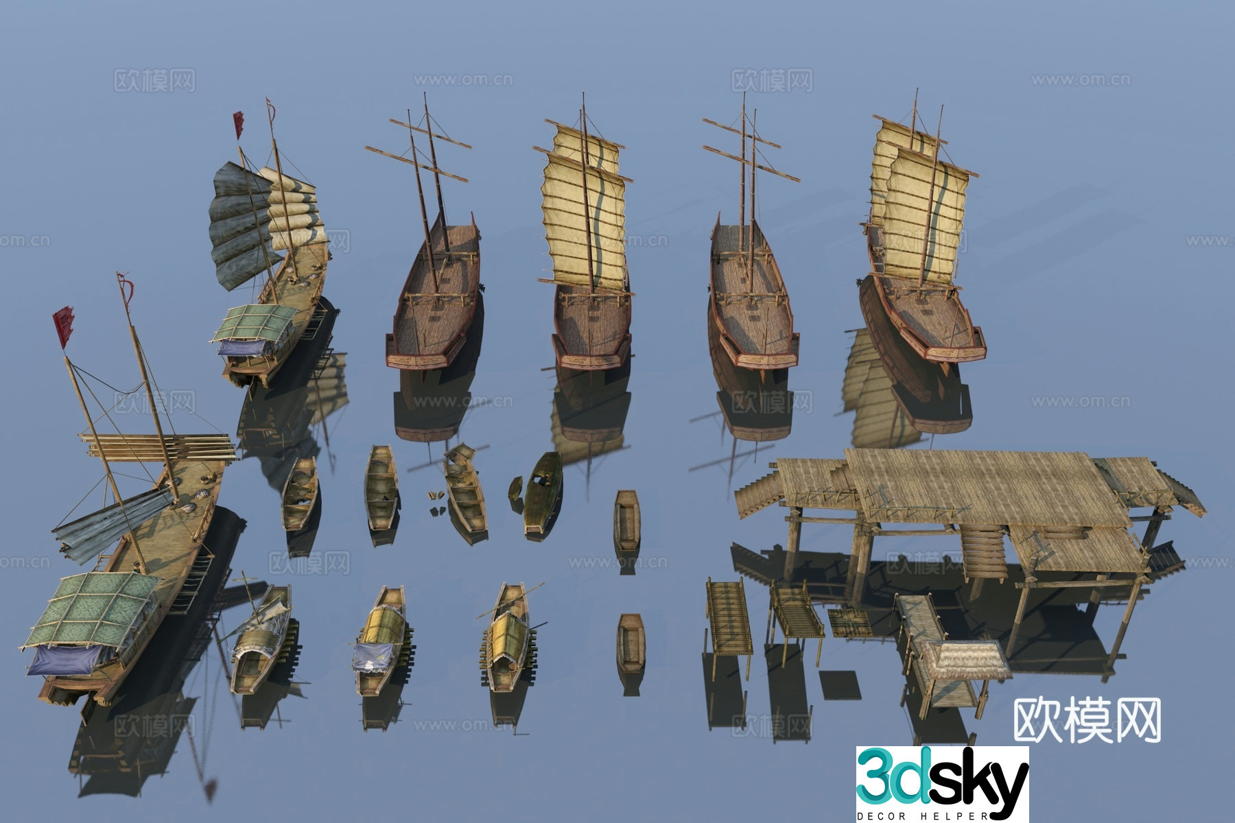 Chinese fishing boat ancient sailing boat 3d model