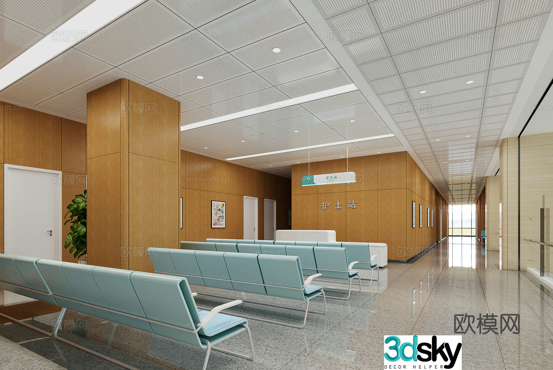 Hospital nurse station walkway 3d model