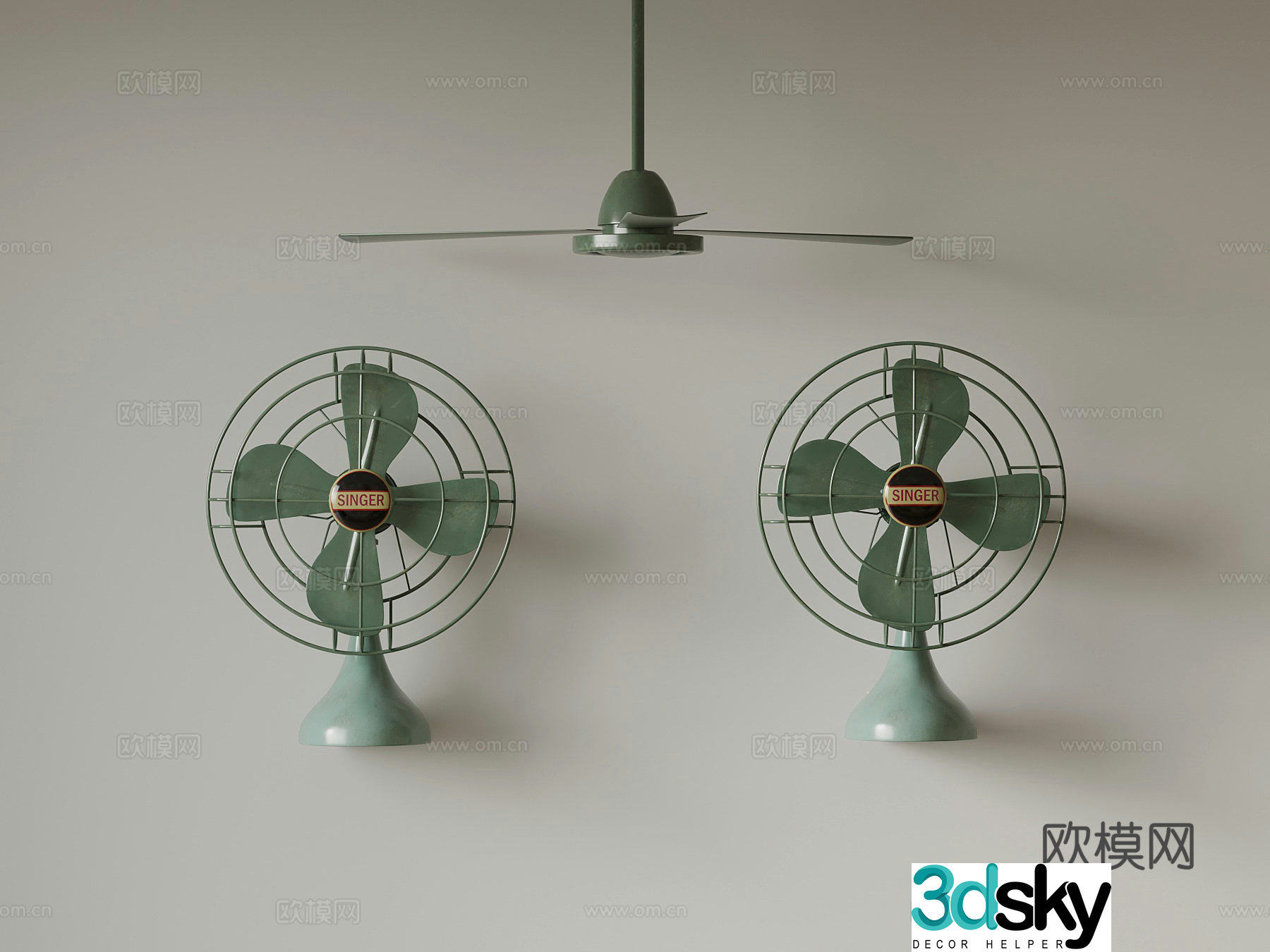 Retro green electric fan 3d model