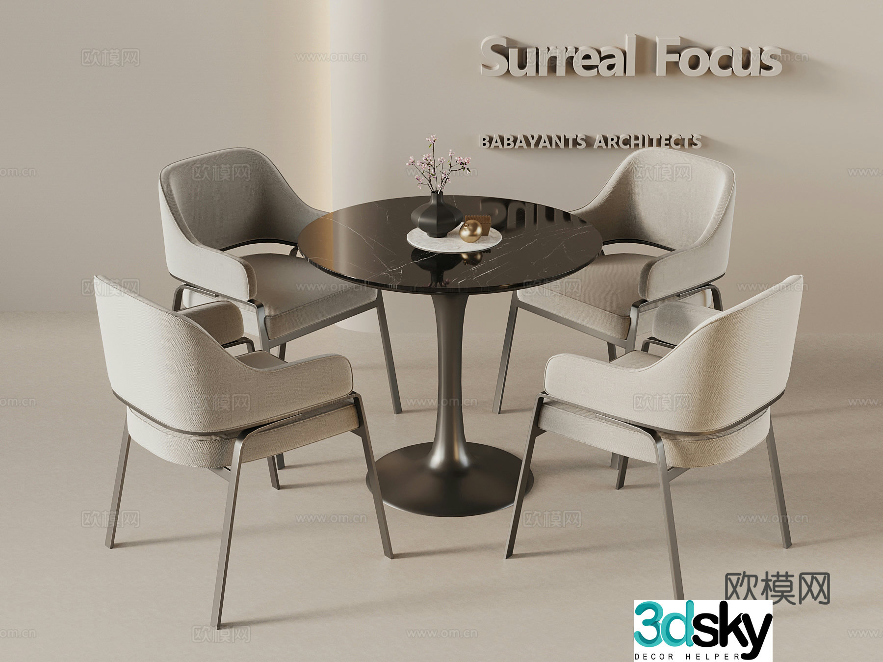 Modern dining table and chairs Round dining table and chairs Leisure chairs 3d model