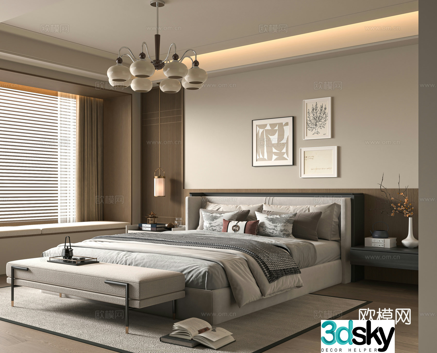 New Chinese style double bed 3D model