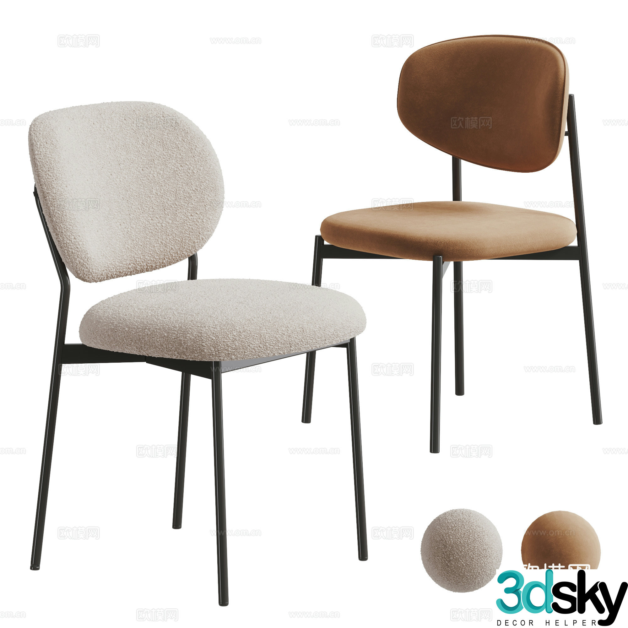 Creamy dining chair combination 3D model
