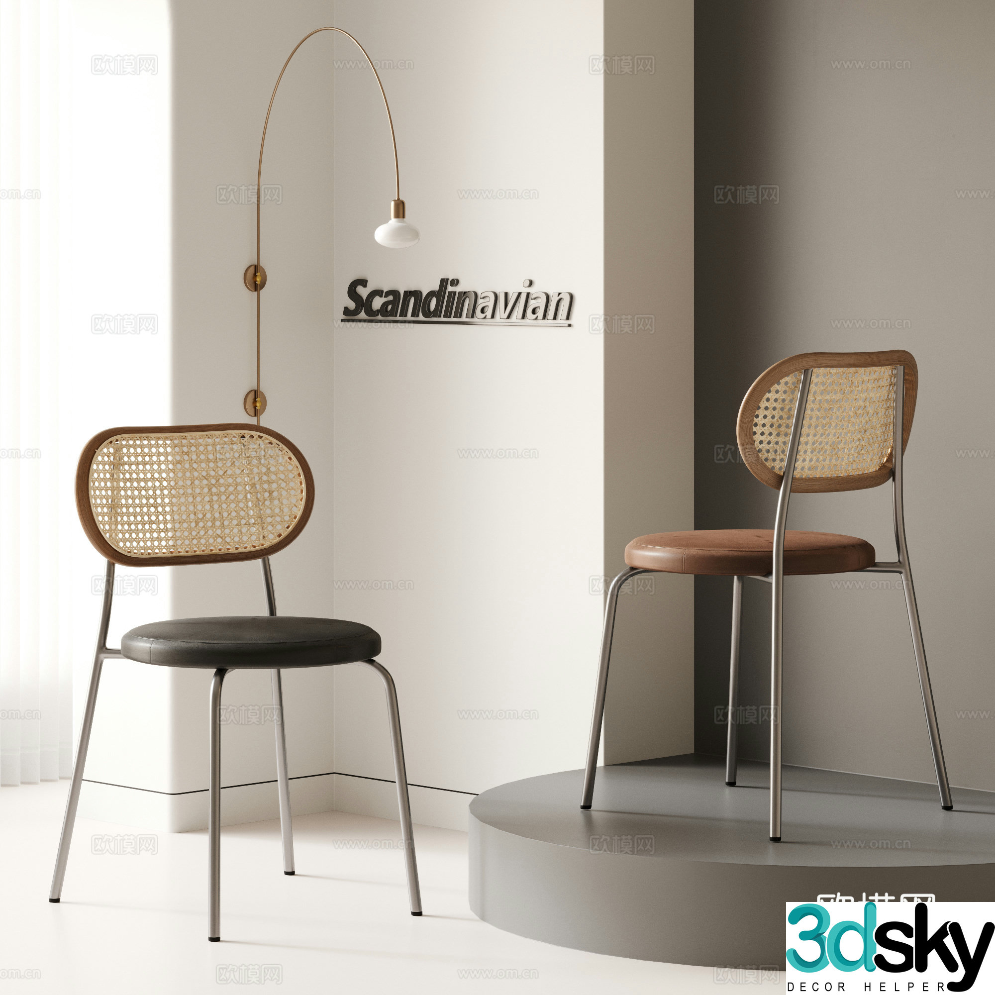 Medium style dining chair combination 3D model