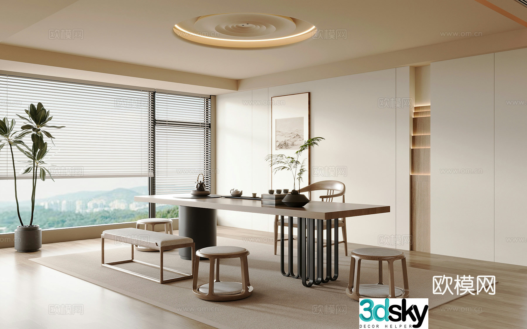 New Chinese-style tea room tea table tea table and chair tea set 3D model