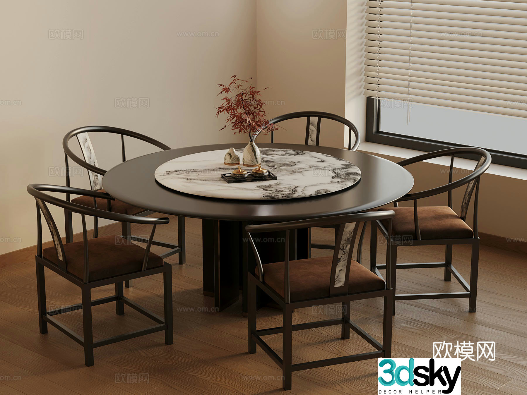 New Chinese dining table and chair 3D model