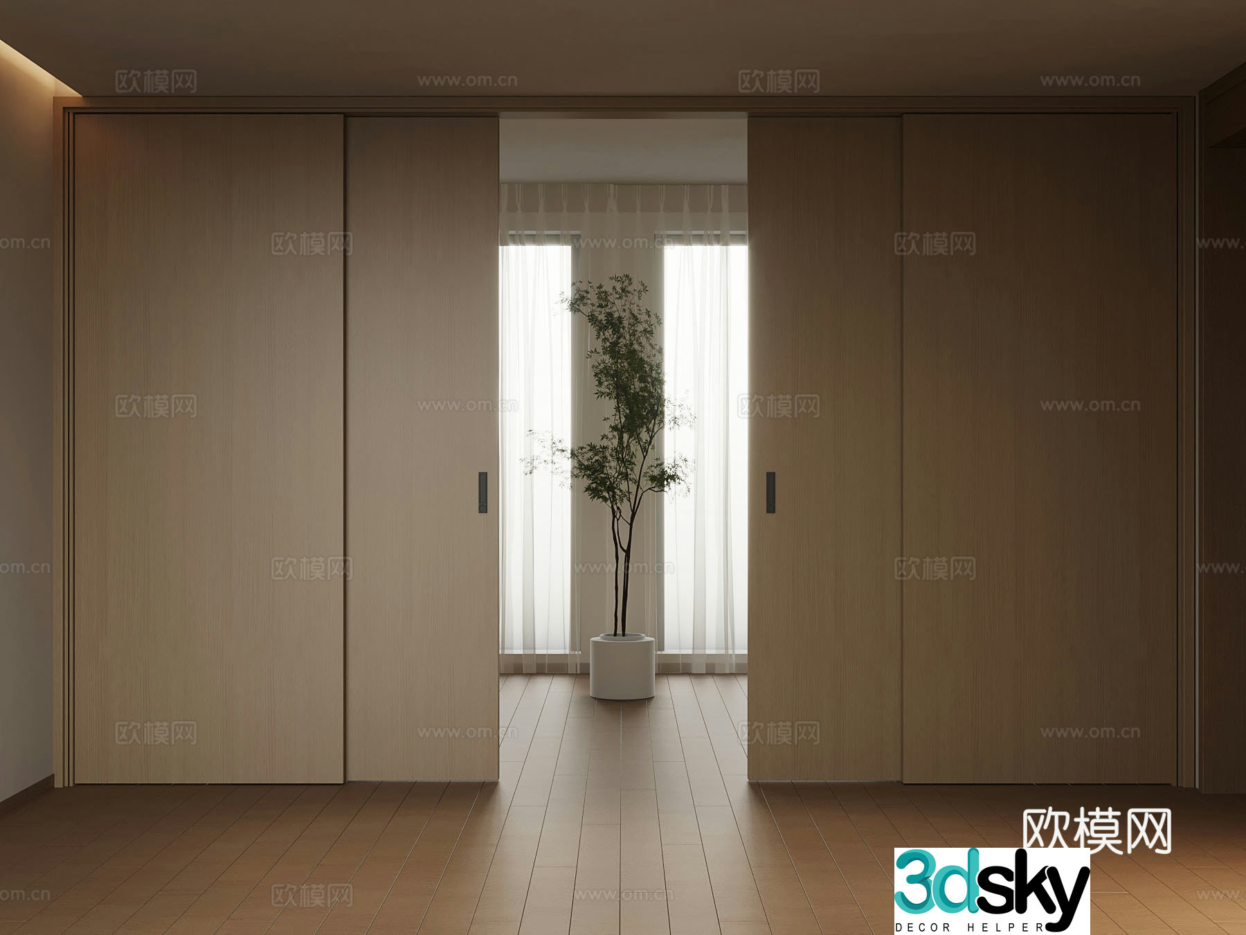 Modern solid wood sliding door dining table 3d model