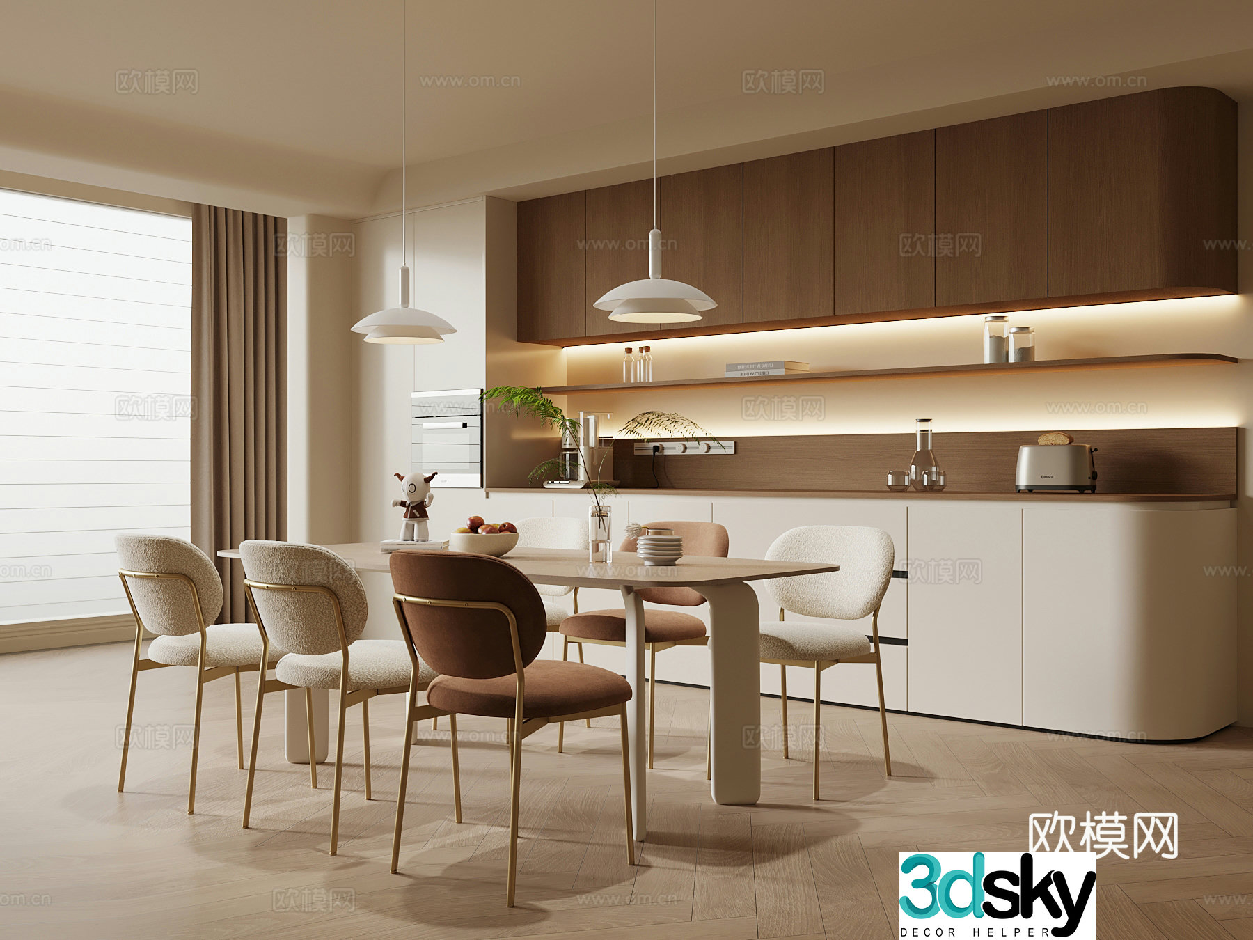 Modern restaurant dining table chair wine cabinet 3d model