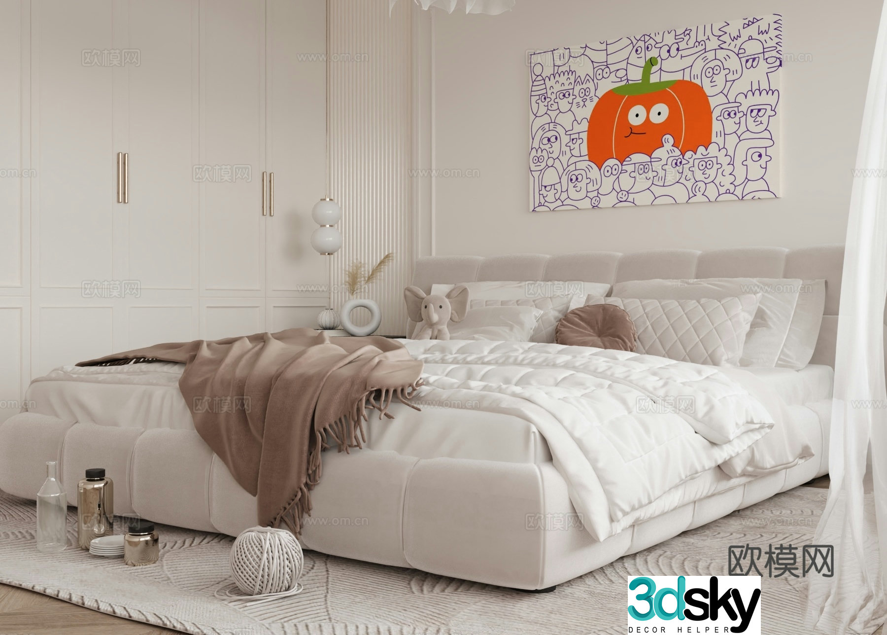 French Cream Home Bedroom Master Bedroom 3D Model