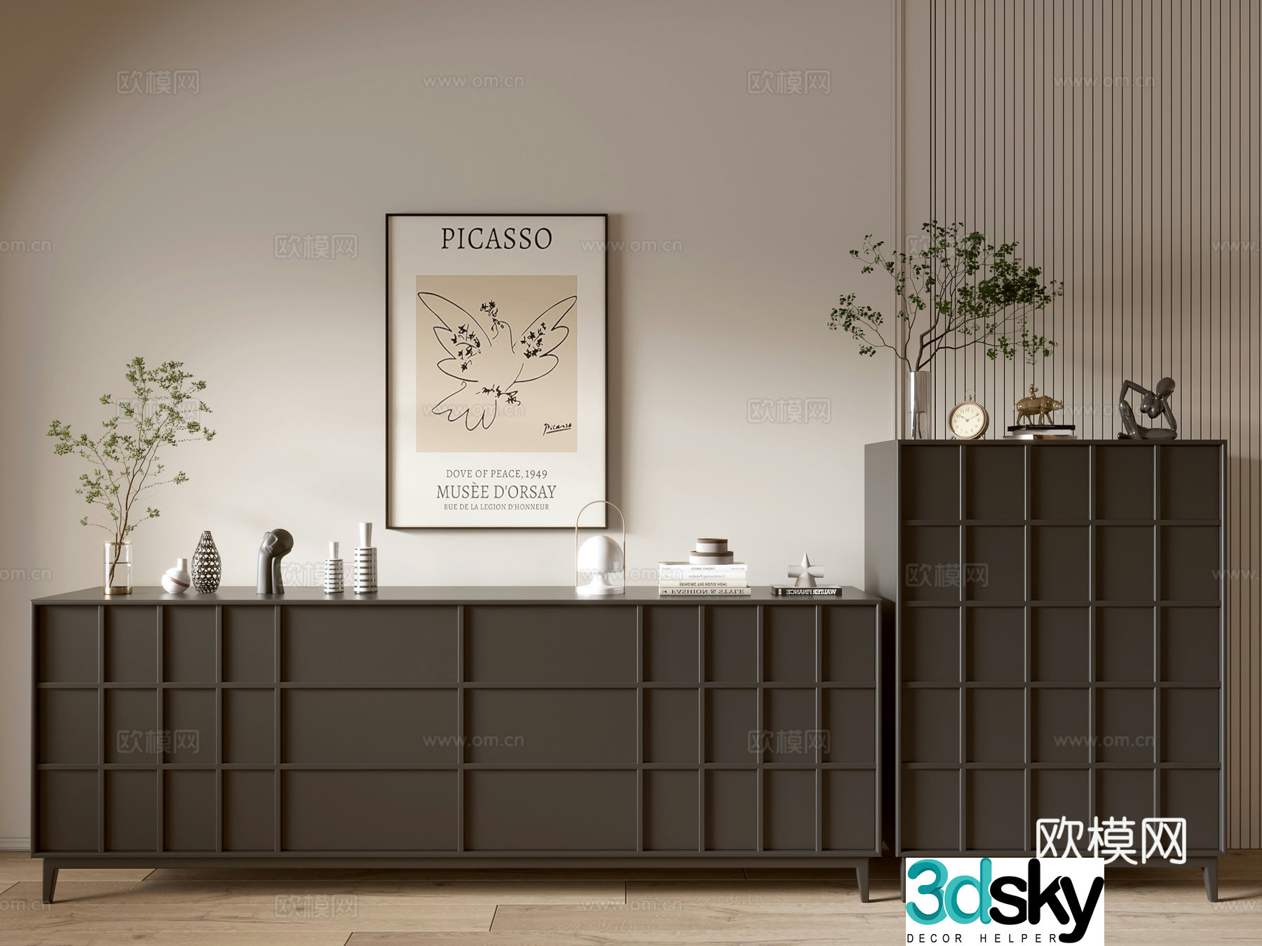 Modern black wood grain porch cabinet sideboard balcony cabinet storage cabinet entrance porch cabinet 3D model
