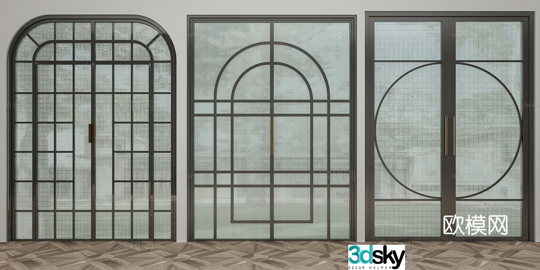 Modern metal double doors (kitchen balcony) 3d model