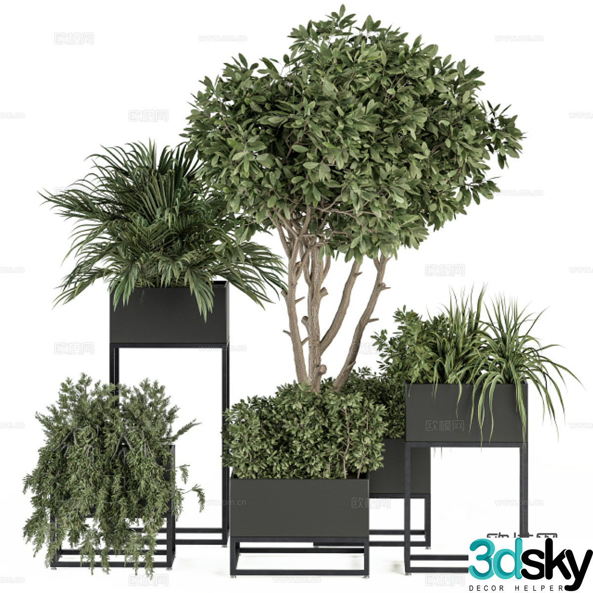 Modern green bonsai pot 3d model