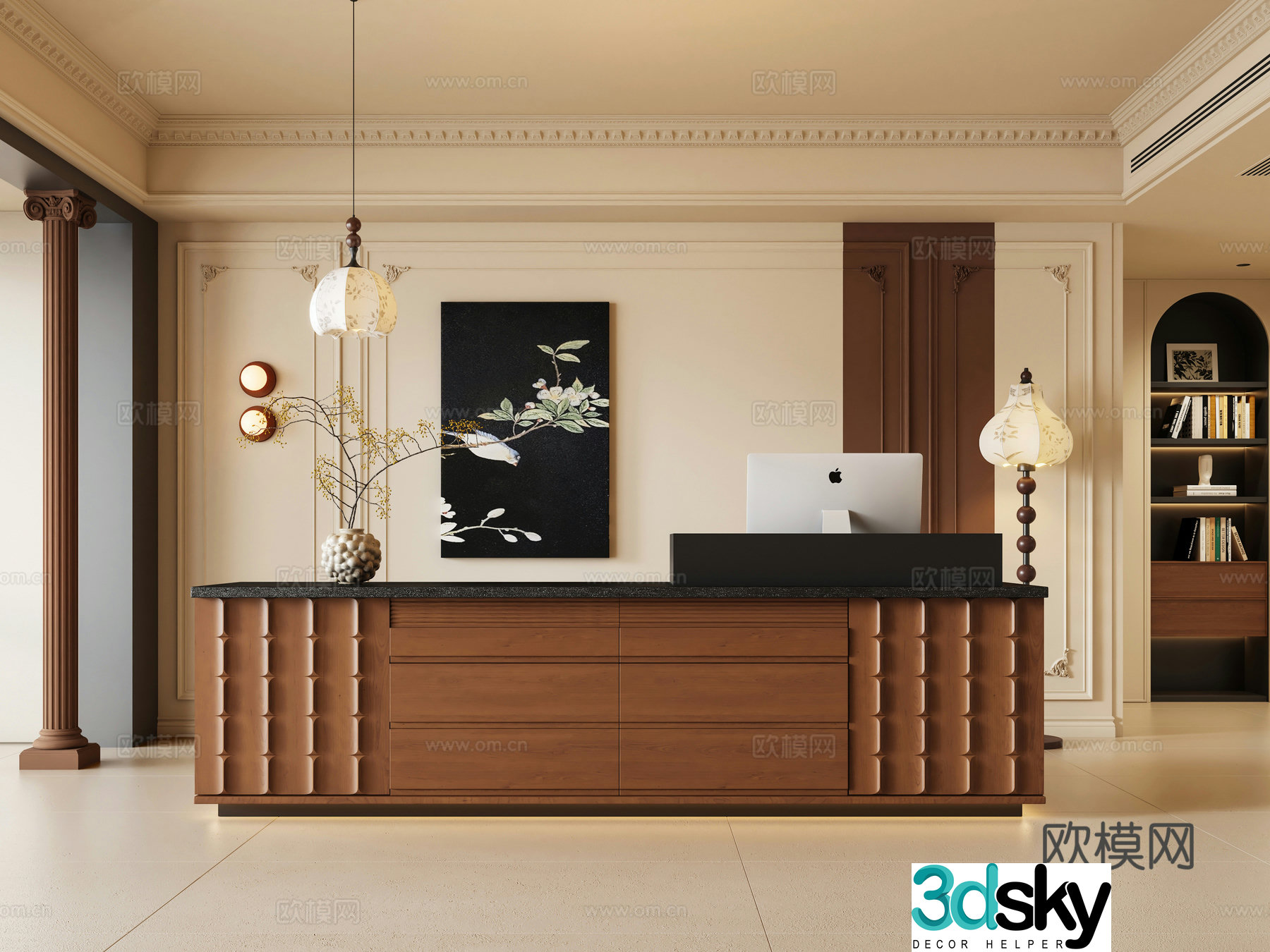 French medieval hotel front desk 3D model