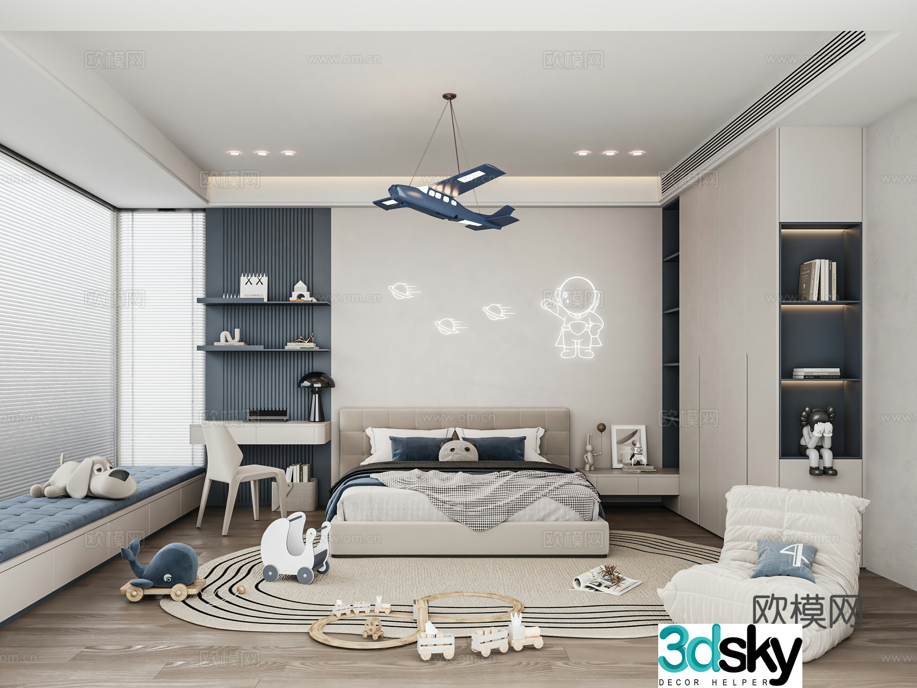 Modern minimalist children’s room light luxury boy’s room 3D model