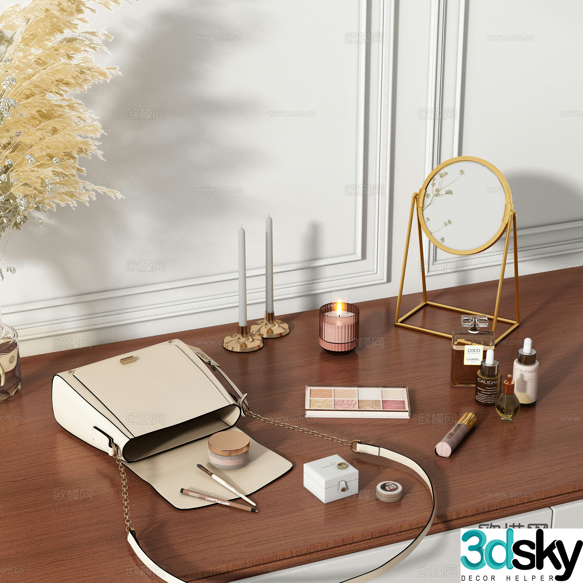 Cosmetics Vase Bag Eyebrow Pencil Loose Powder Eyeshadow Palm Aromatherapy Candle Perfume Cooking 3D Model