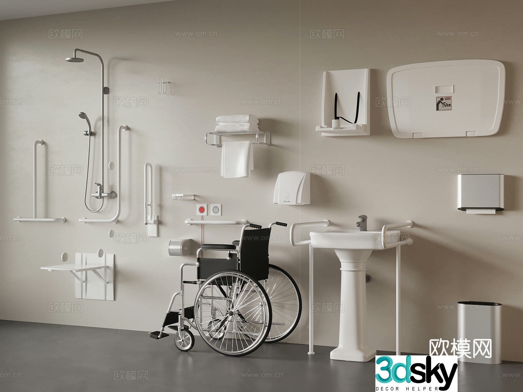 Third bathroom disabled bathroom supplies barrier-free toilet wheelchair bathroom stool 3D model