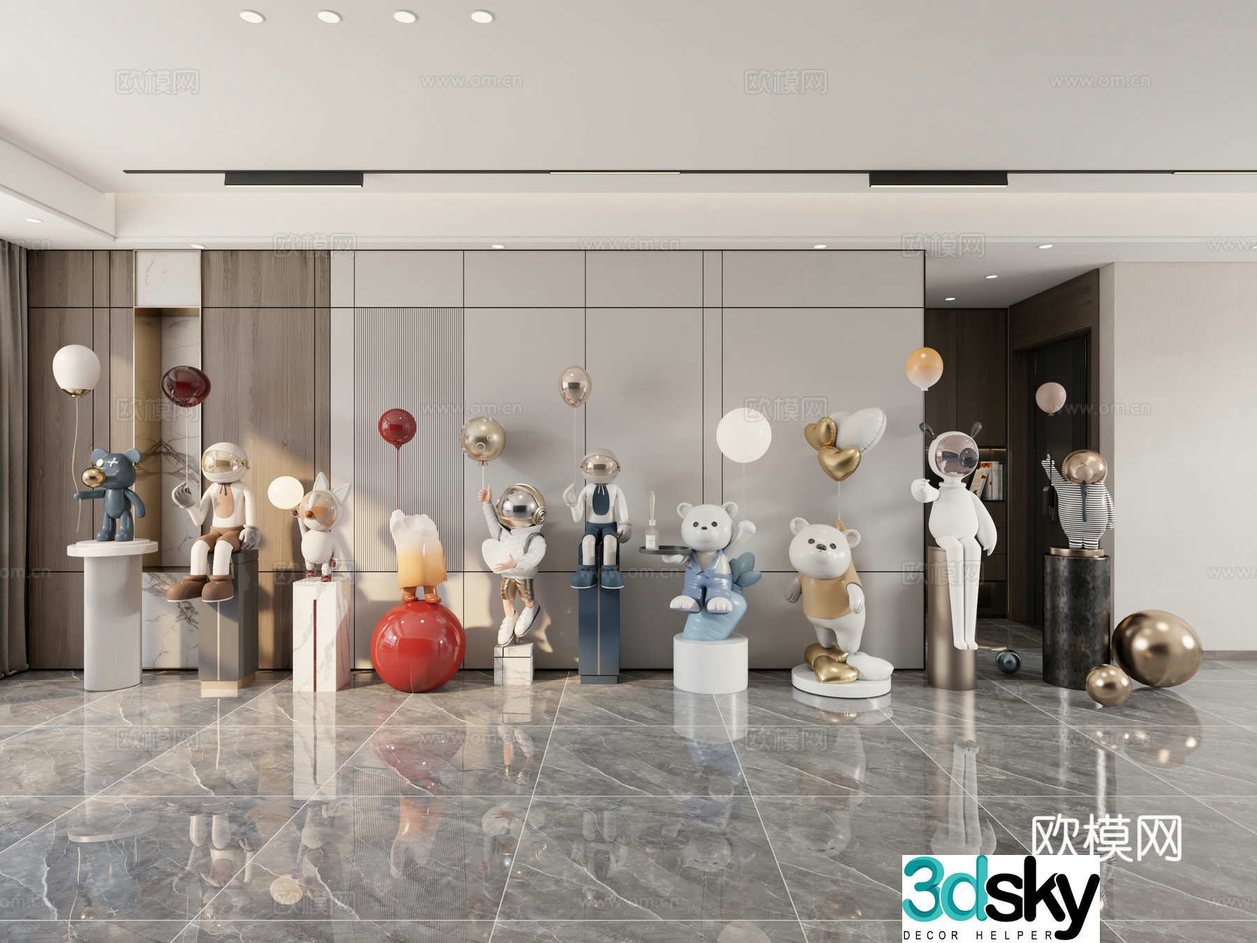 Modern balloon ornament sculpture combination 3D model