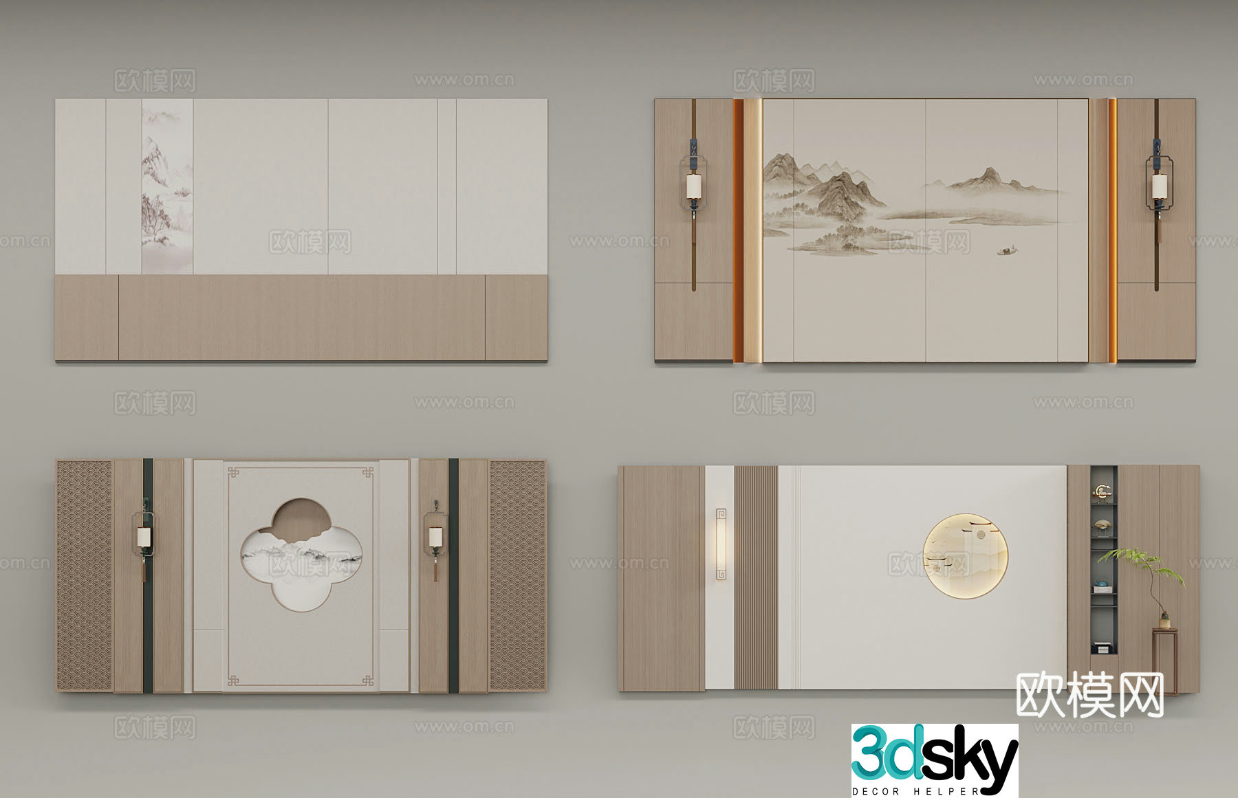 New Chinese style background wall 3d model
