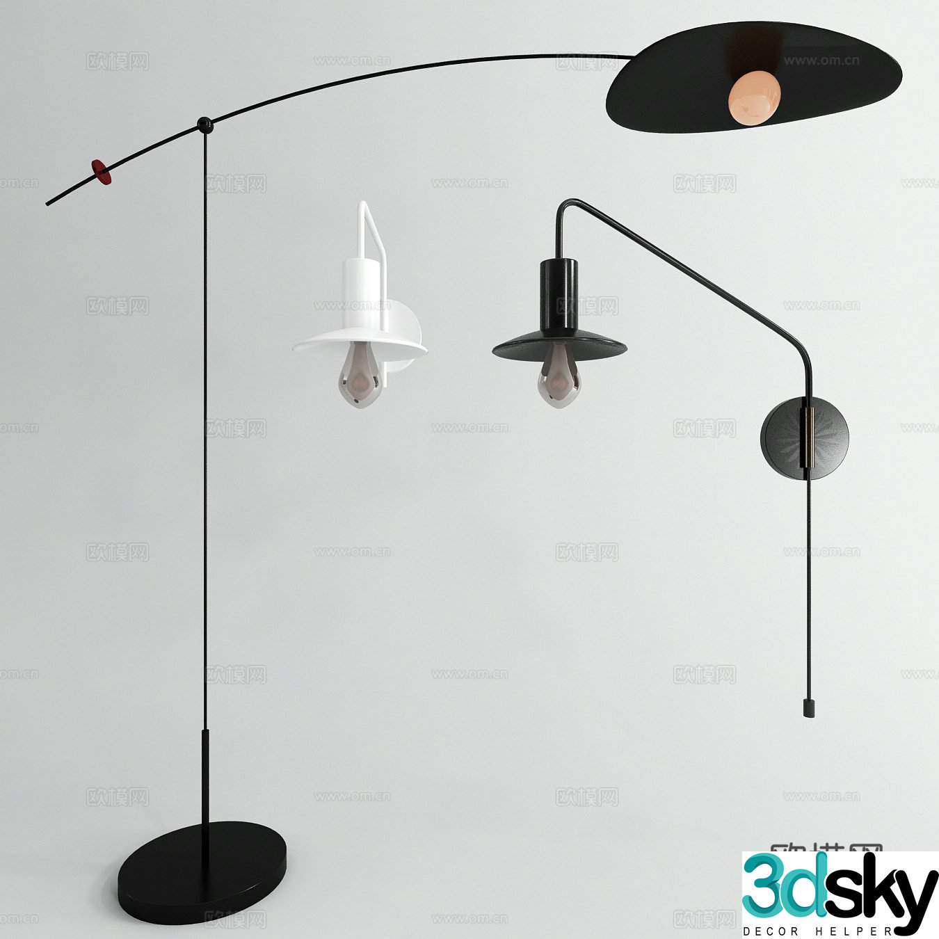 Modern metal floor lamp wall lamp 3d model