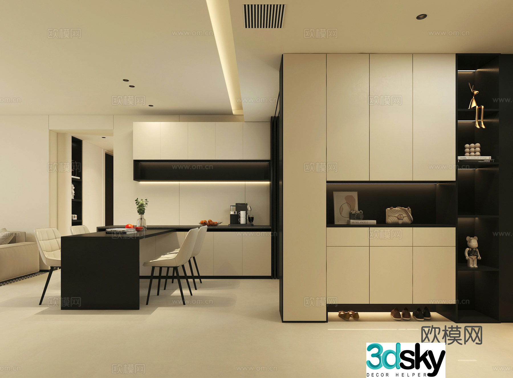 Modern restaurant entrance shoe cabinet 3d model