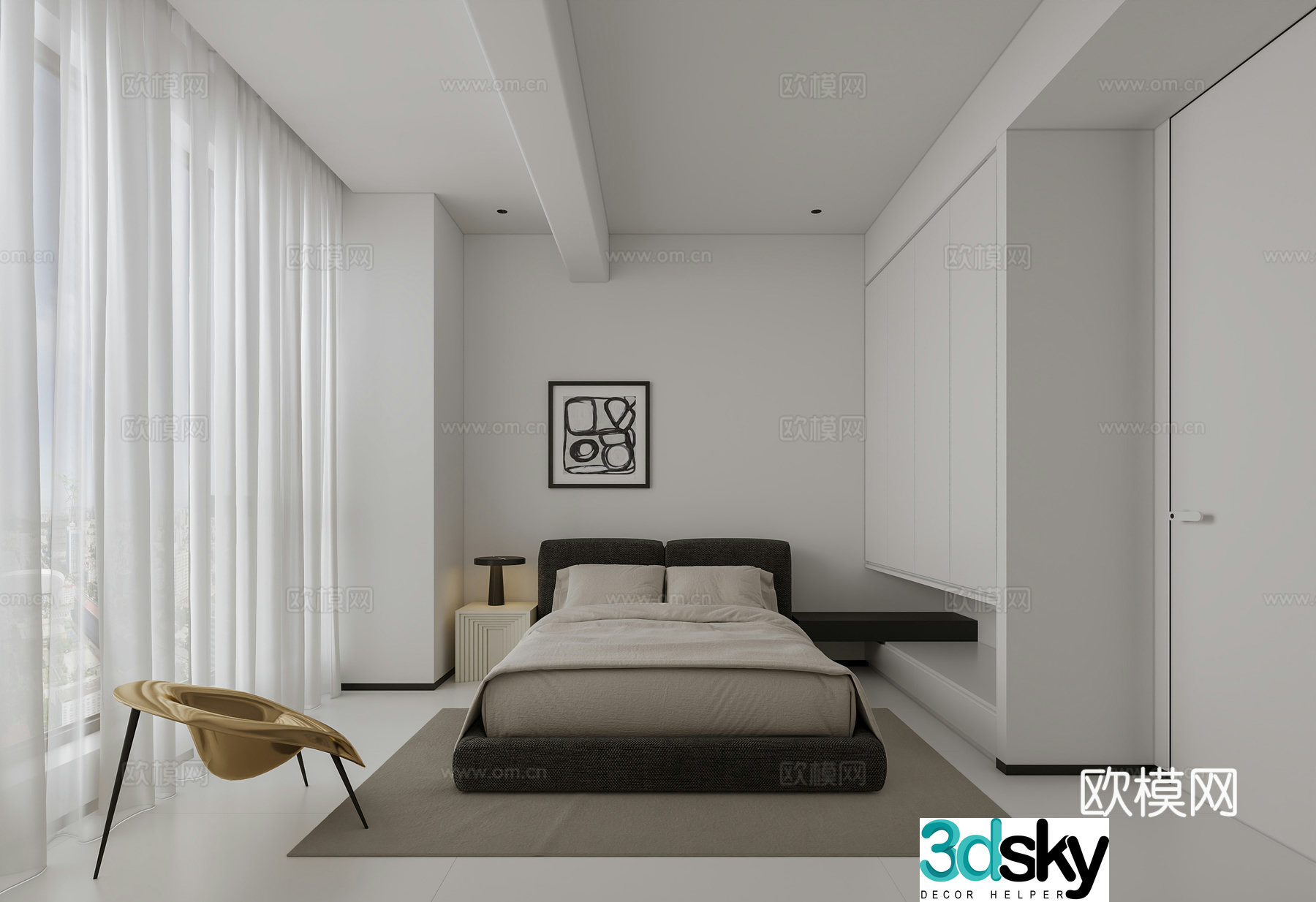 Modern minimalist bedroom 3d model