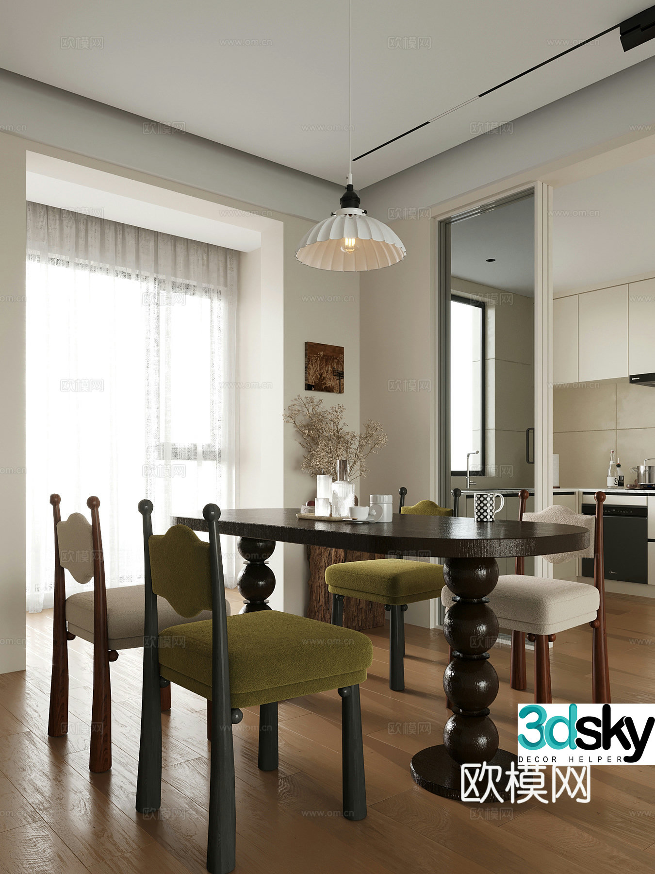 Medium style dining table and chairs Restaurant 3D model