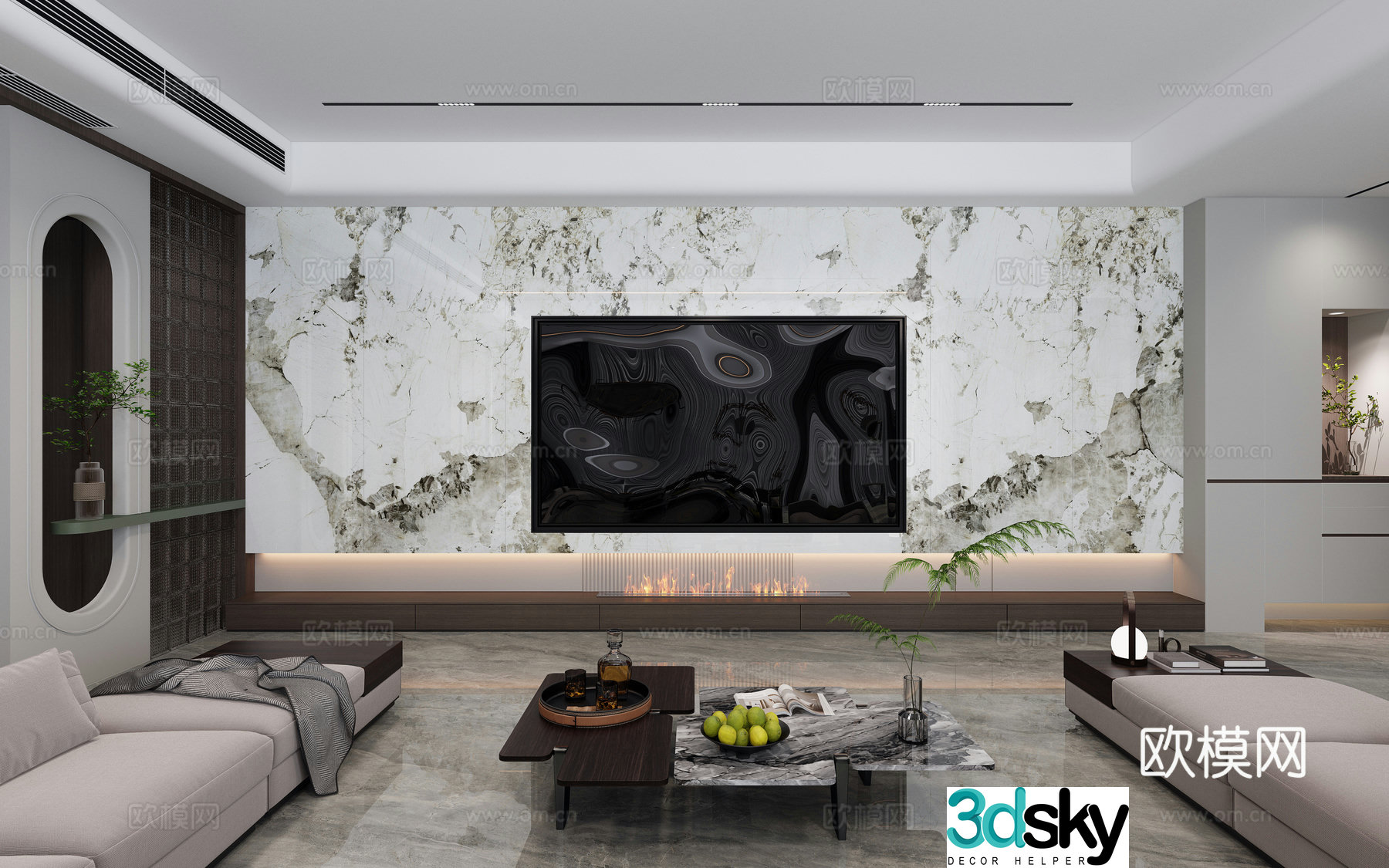 Modern Italian living room film and television wall 3d model