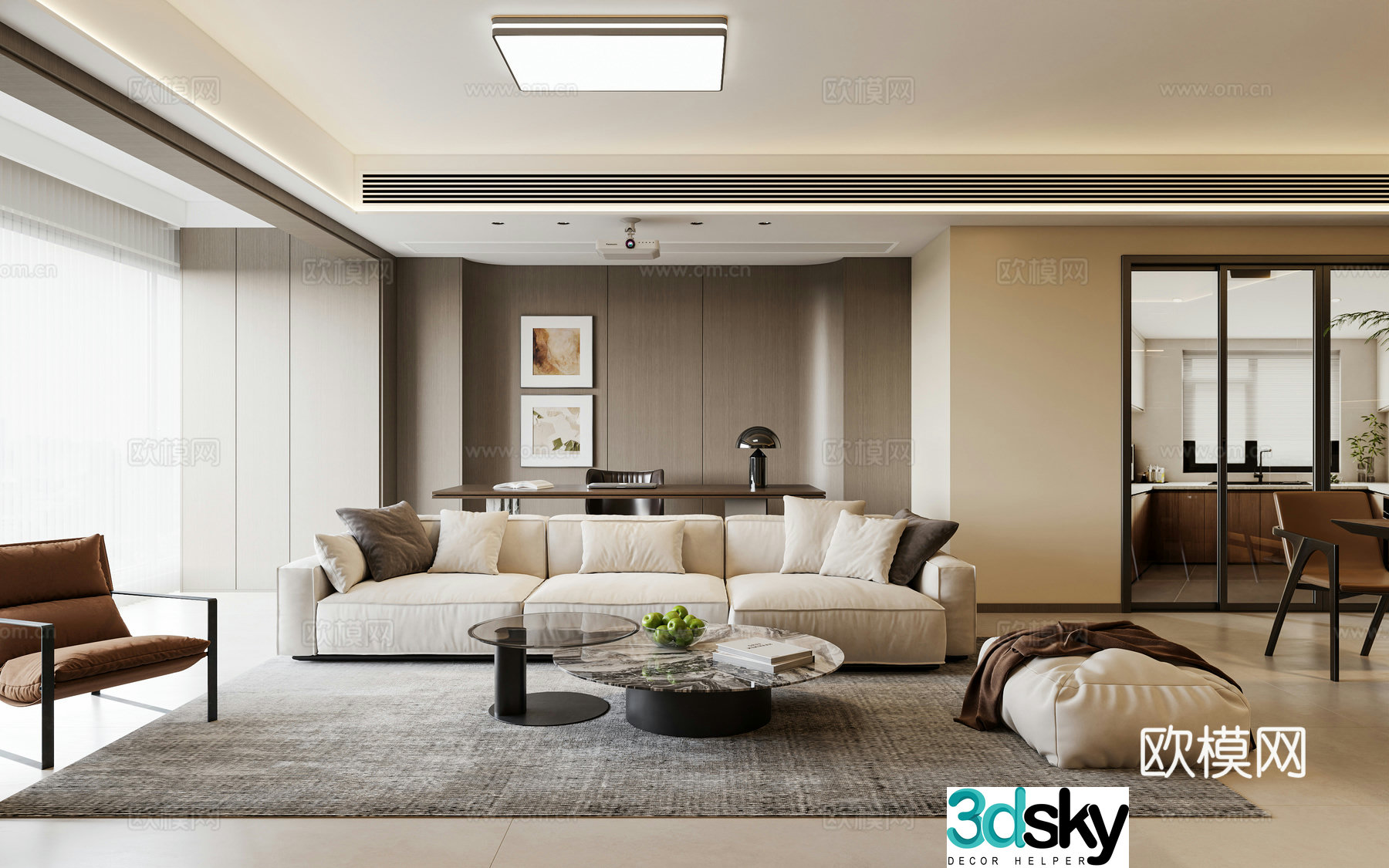Italian light luxury living restaurant 3D model