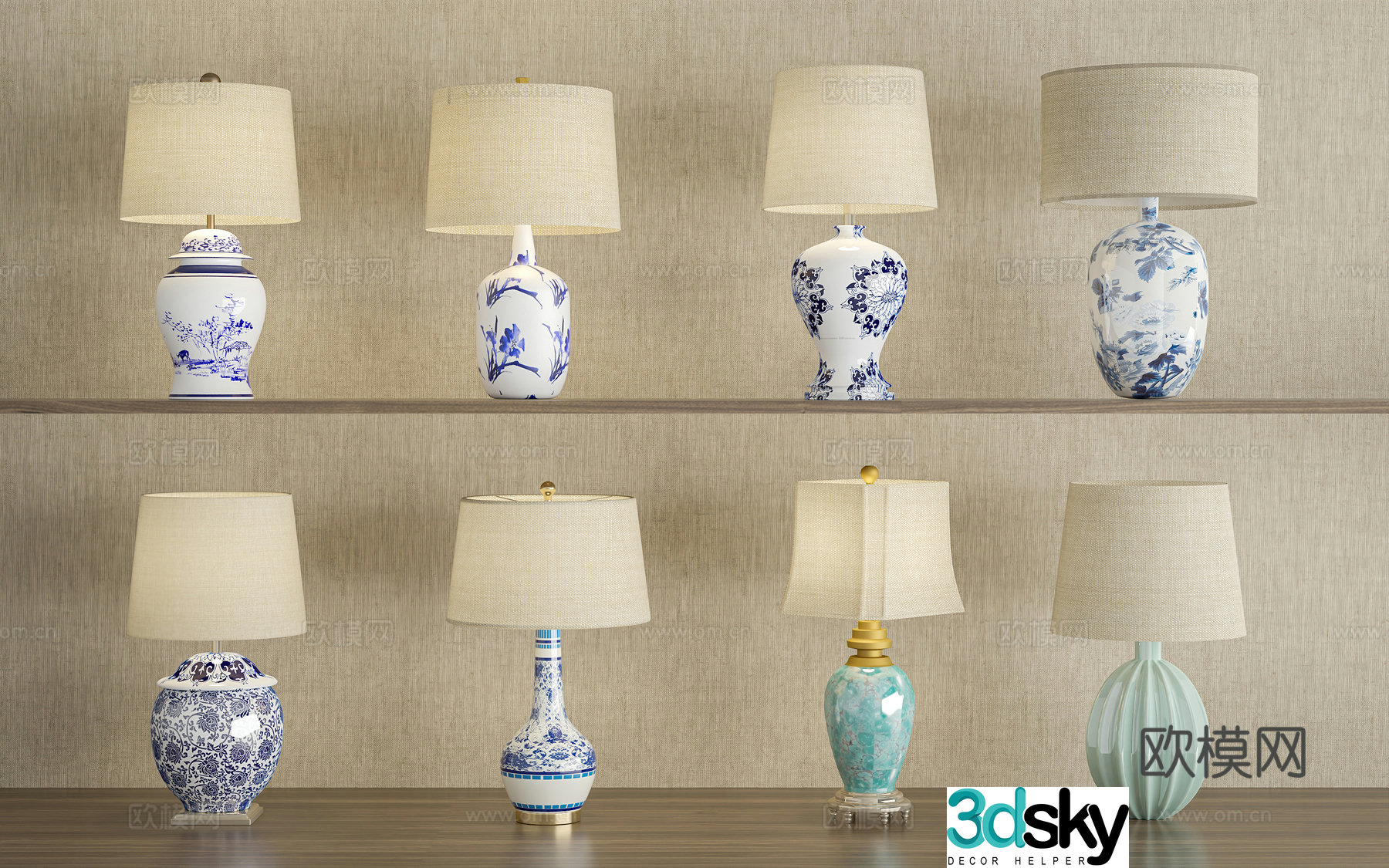 Wasabi Middle Ages Table Lamp Chinese Retro Table Lamp Chinese Blue and White Porcelain Ceramic Table Lamp 3D Model