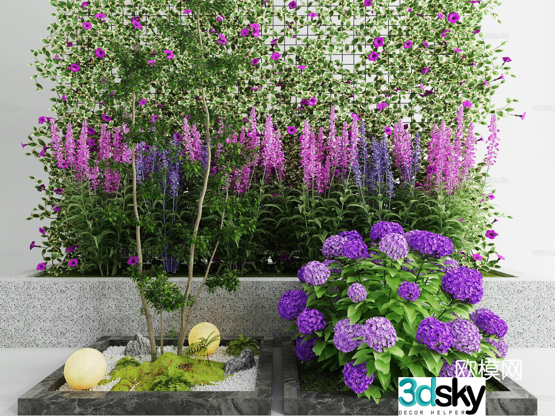 Modern green plant landscape sketch 3d model