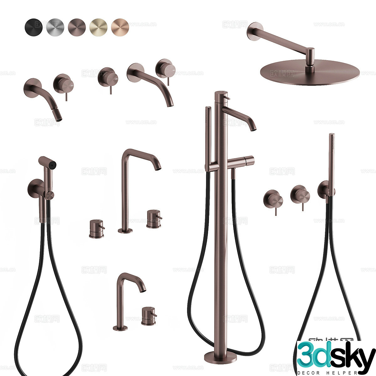 Rose gold shower faucet spray gun 3d model
