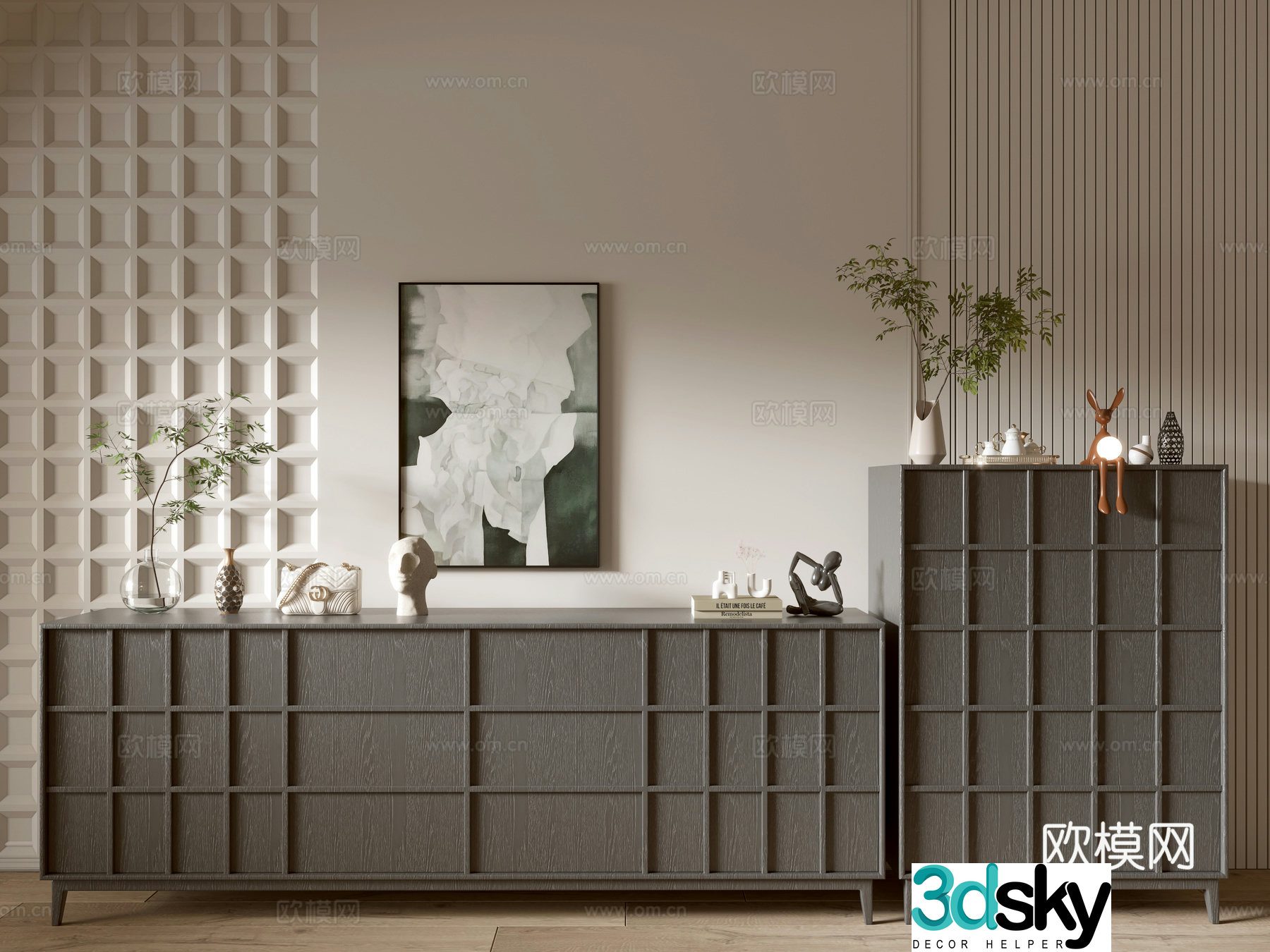 Modern black wood grain porch cabinet sideboard balcony cabinet storage cabinet entrance porch cabinet 3D model