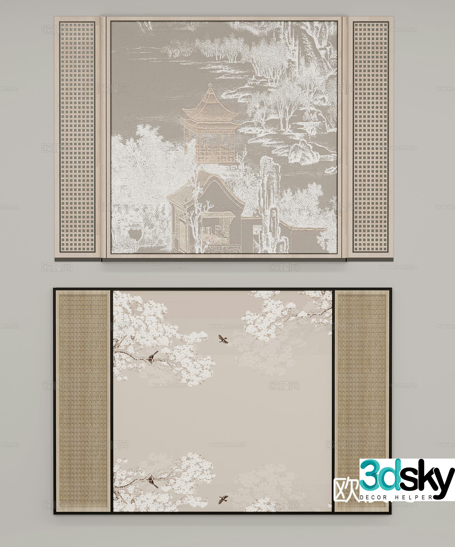 New Chinese style background wall 3d model