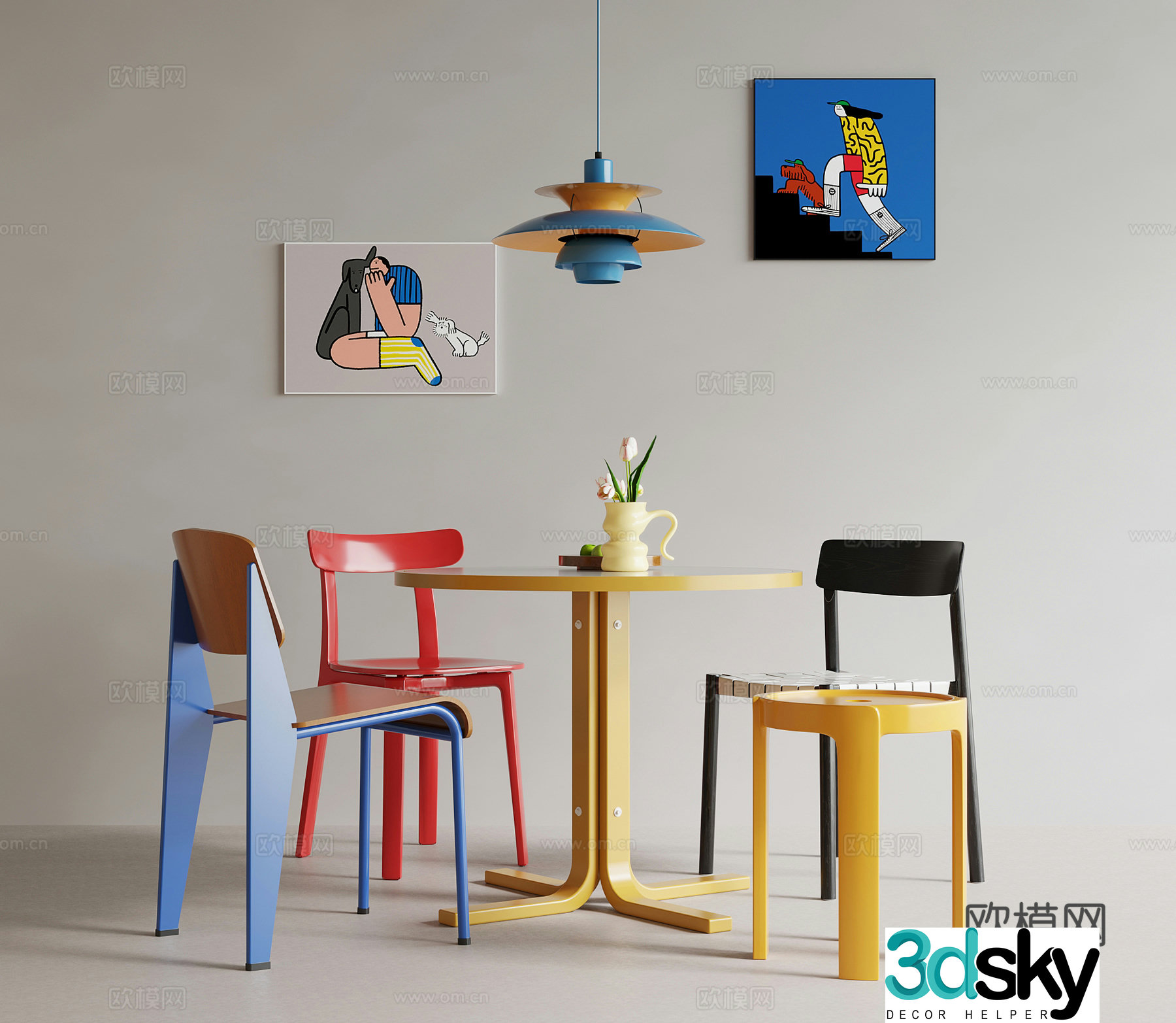 Modern table and chairs Table and chairs Dopamine casual table and chairs 3d model