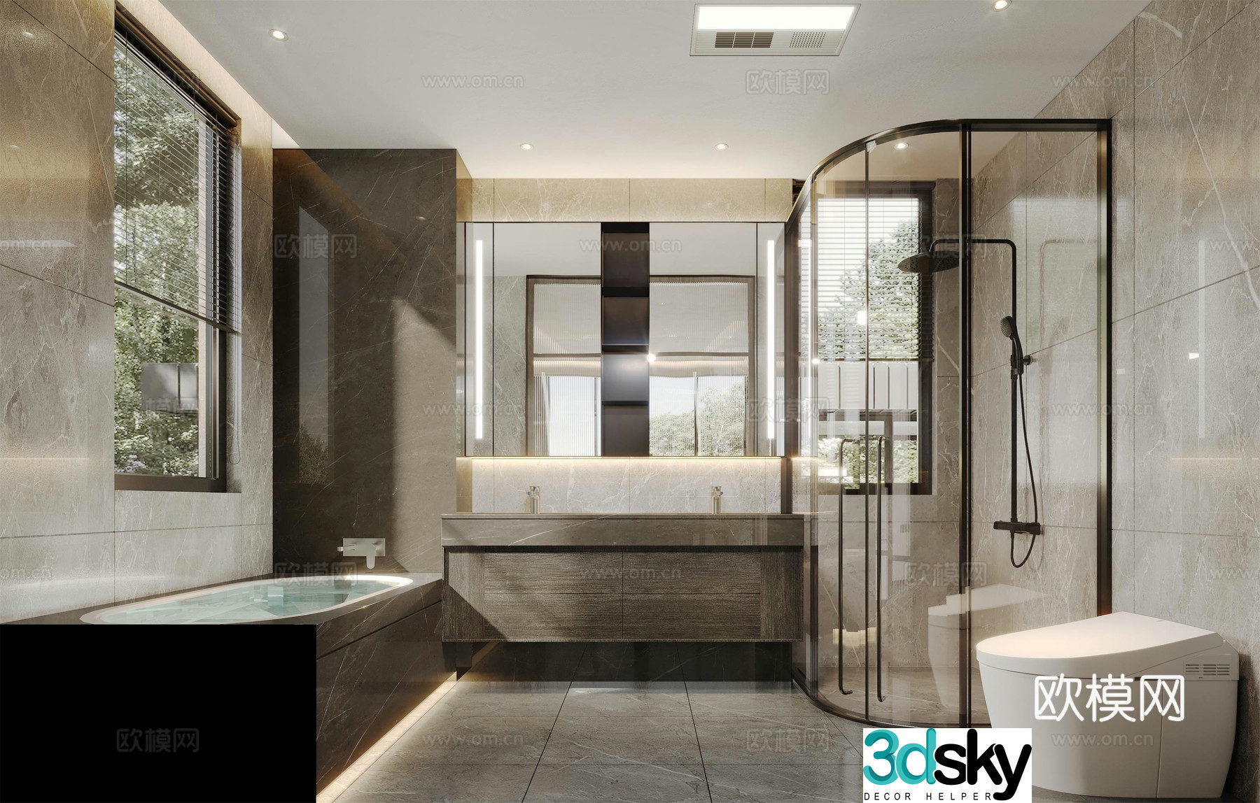 Modern minimalist and light luxury bathroom 3D model