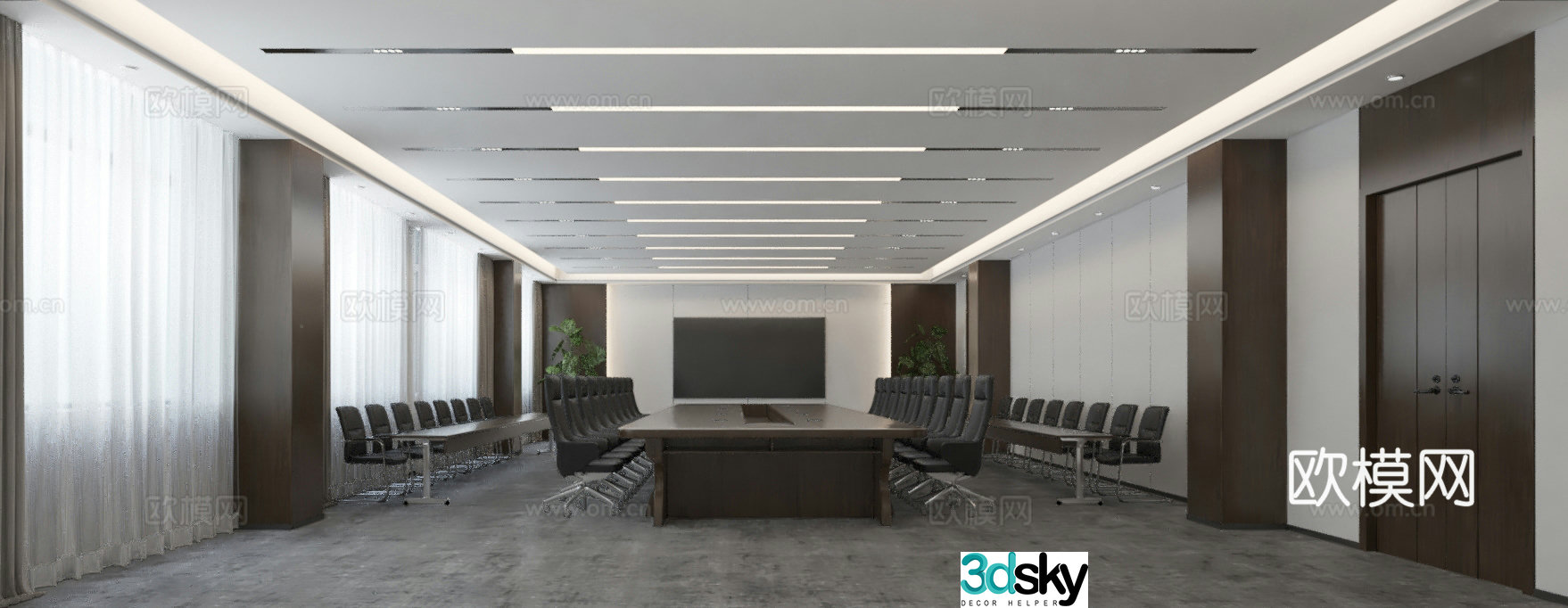 Modern large and small conference room 3d model