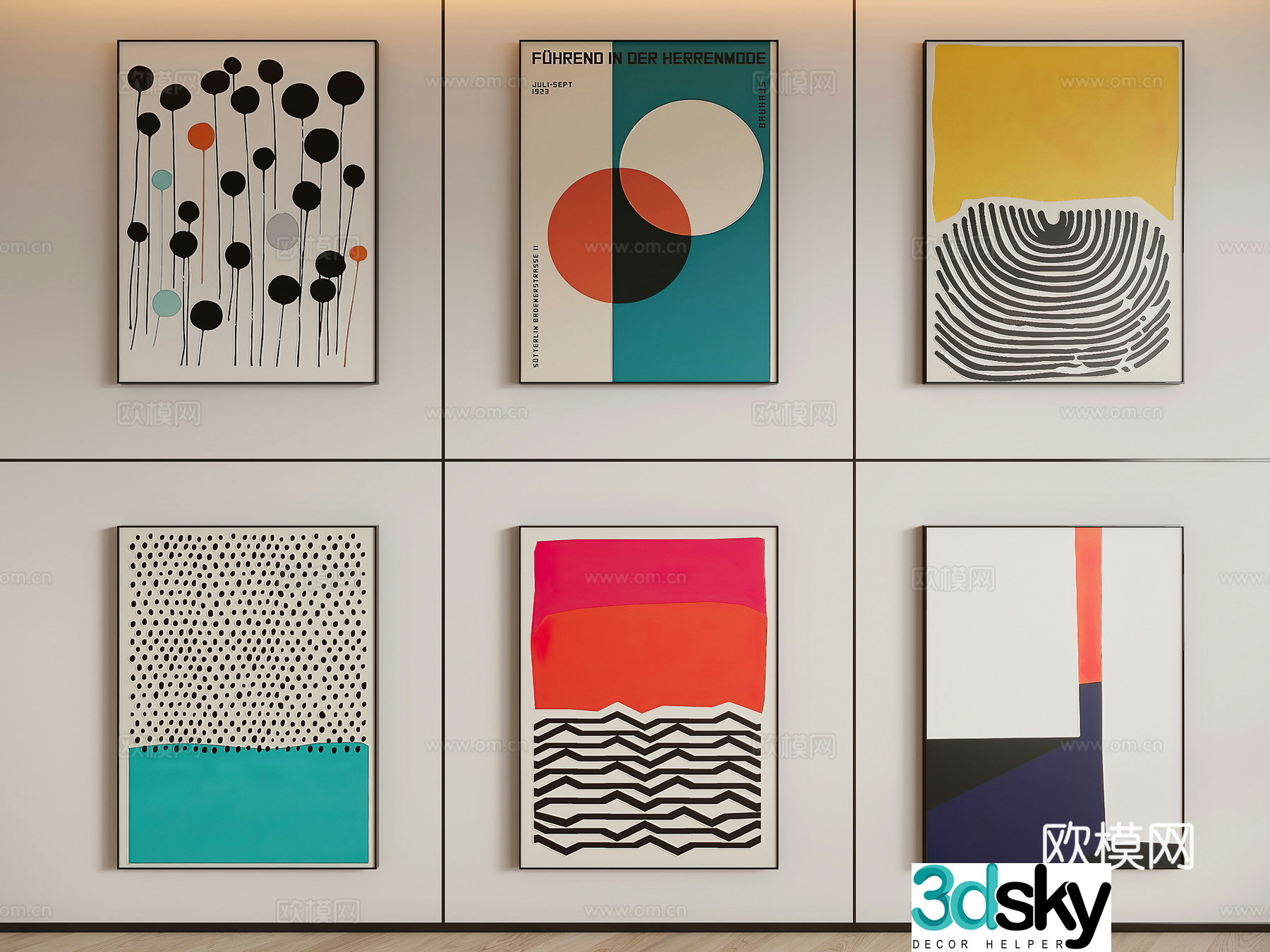 Modern dopamine combination hanging painting 3D model