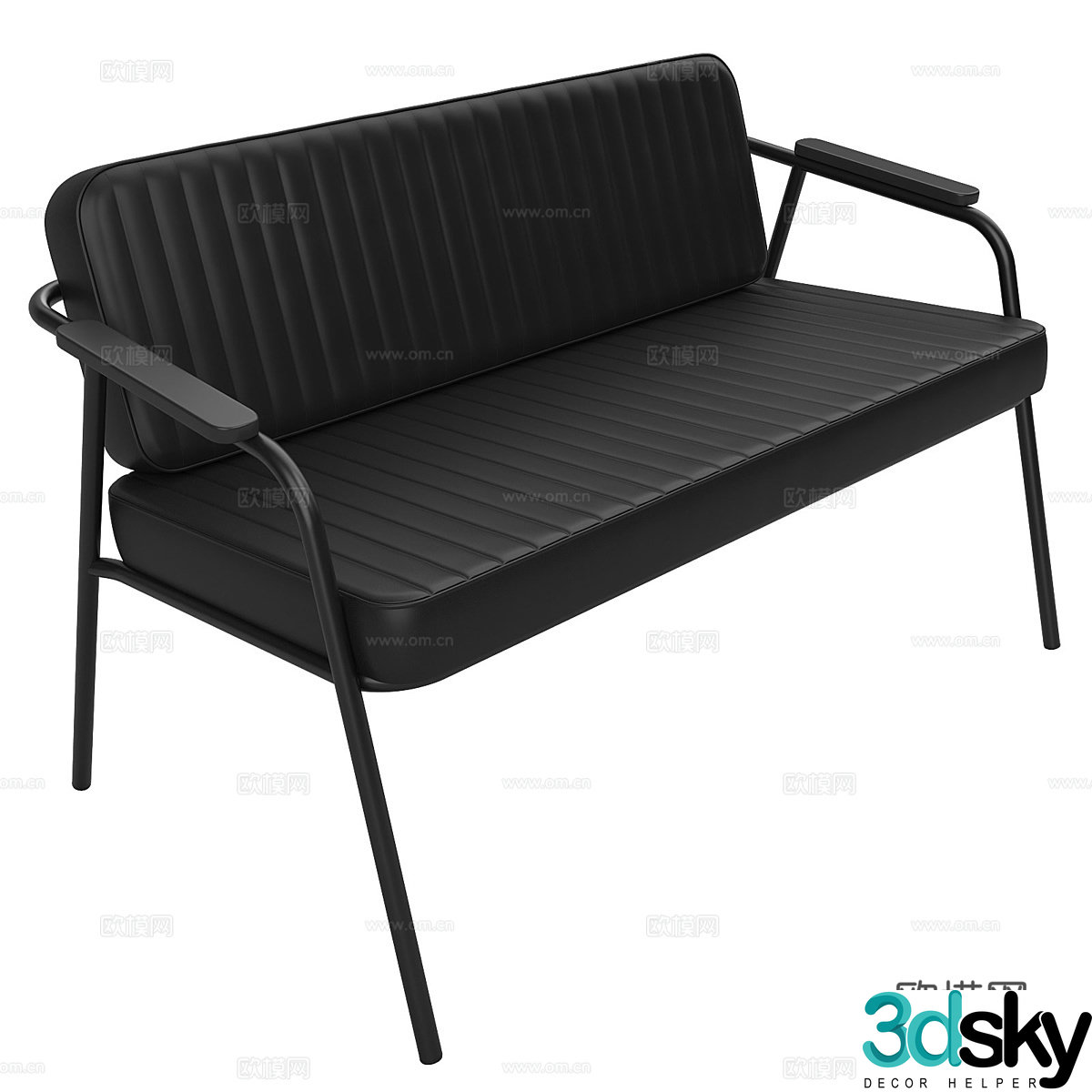 Modern simple double sofa double sofa simple sofa living room sofa black leather sand 3D model