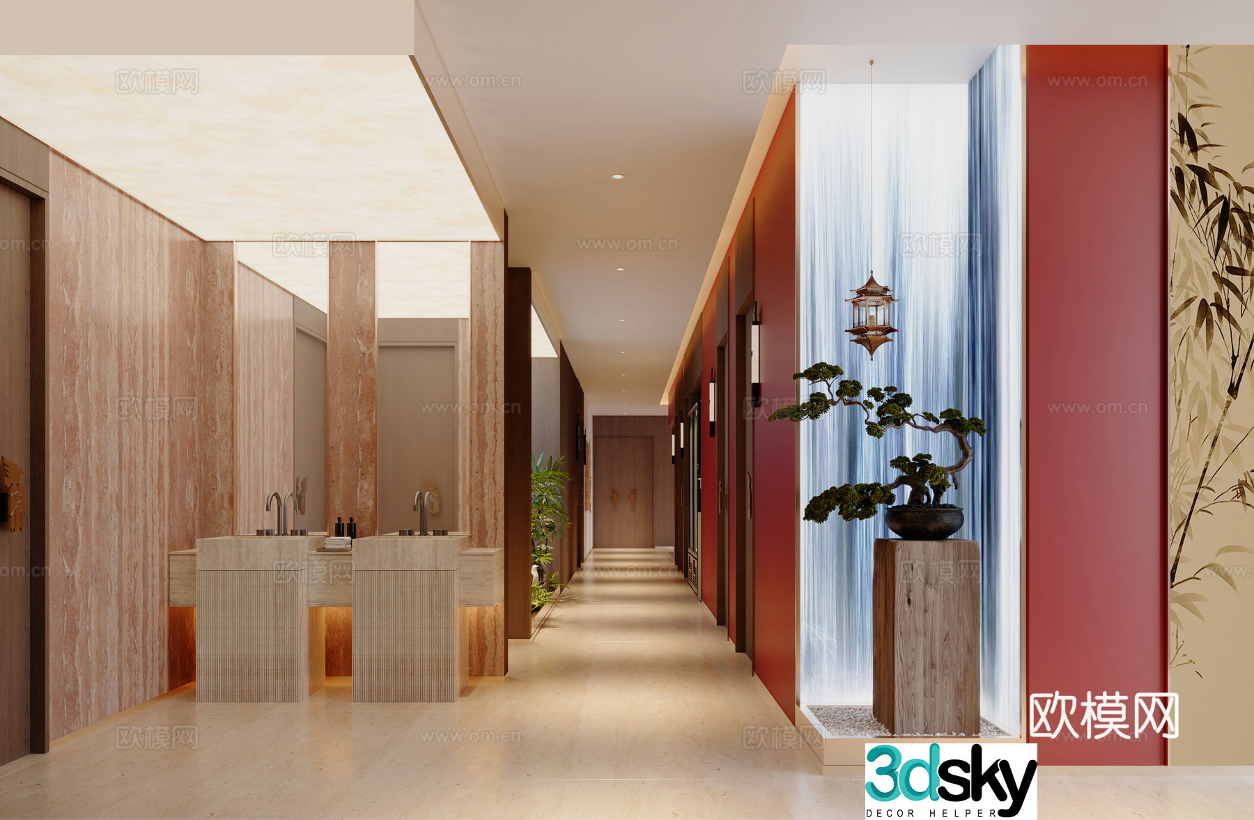 New Chinese dining aisle bathroom 3D model
